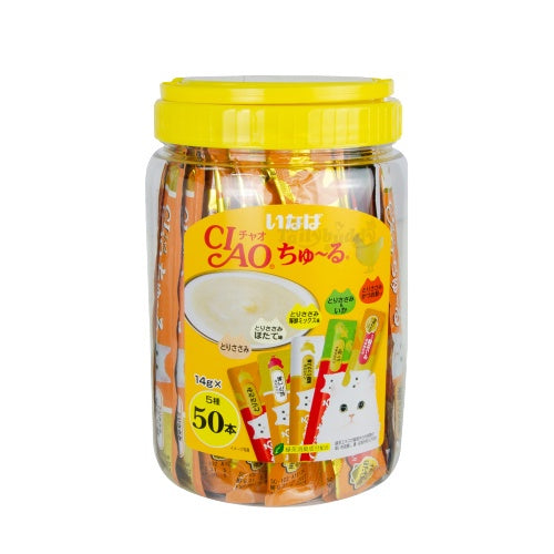 Premium Ciao Churu Cat Treats with Real Ingredients - 50 Sticks Tasty Lickable Puree for Cats | Perfect for Training, Bonding & Senior Cat Care