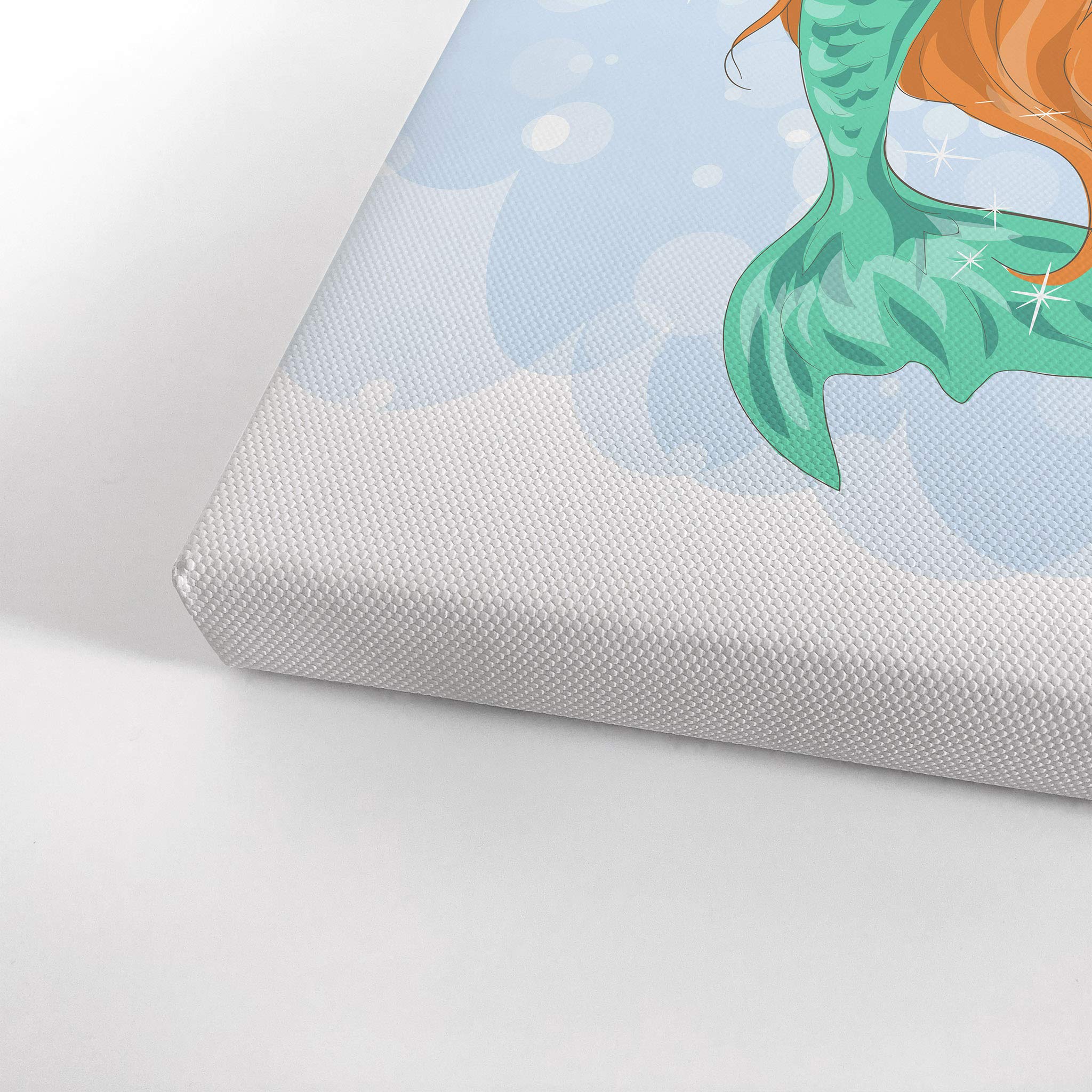 Cute Mermaid Canvas Print - Smile Art Design Kids Room Decor, Nursery Wall Art with White Background, Ready to Hang (17x11 in) - Perfect for Baby Rooms, Playrooms & Coastal Themed Decor | Made in USA