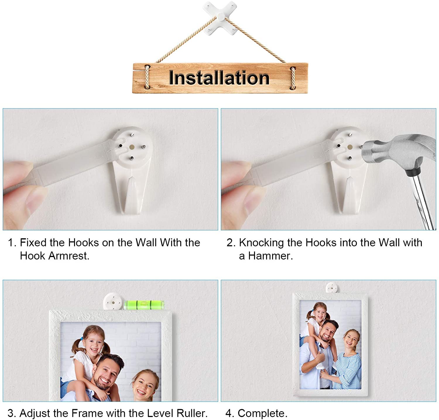 30PCS White Picture Hangers & Ceiling Hooks Kit with Nails - Heavy Duty Photo Frame Hangers for Hanging Plants, Mugs, Wind Chimes, Kitchen Utensils - Perfect for Home Decor, Wall Organization & DIY Projects