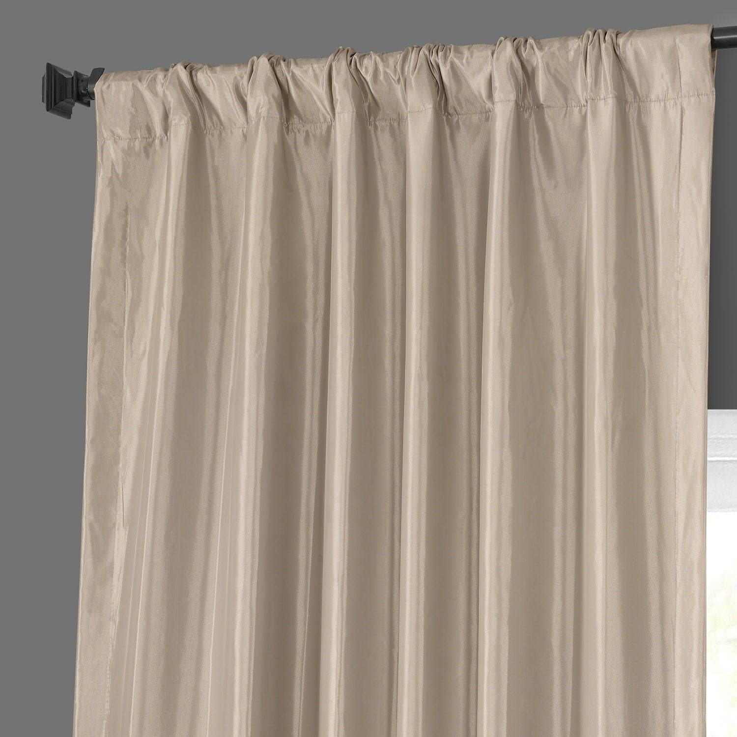 Antique Beige Solid Faux Silk Taffeta Blackout Curtains for Bedroom - Elegant Light Blocking Window Drapes for Living Room, Nursery & Home Theater