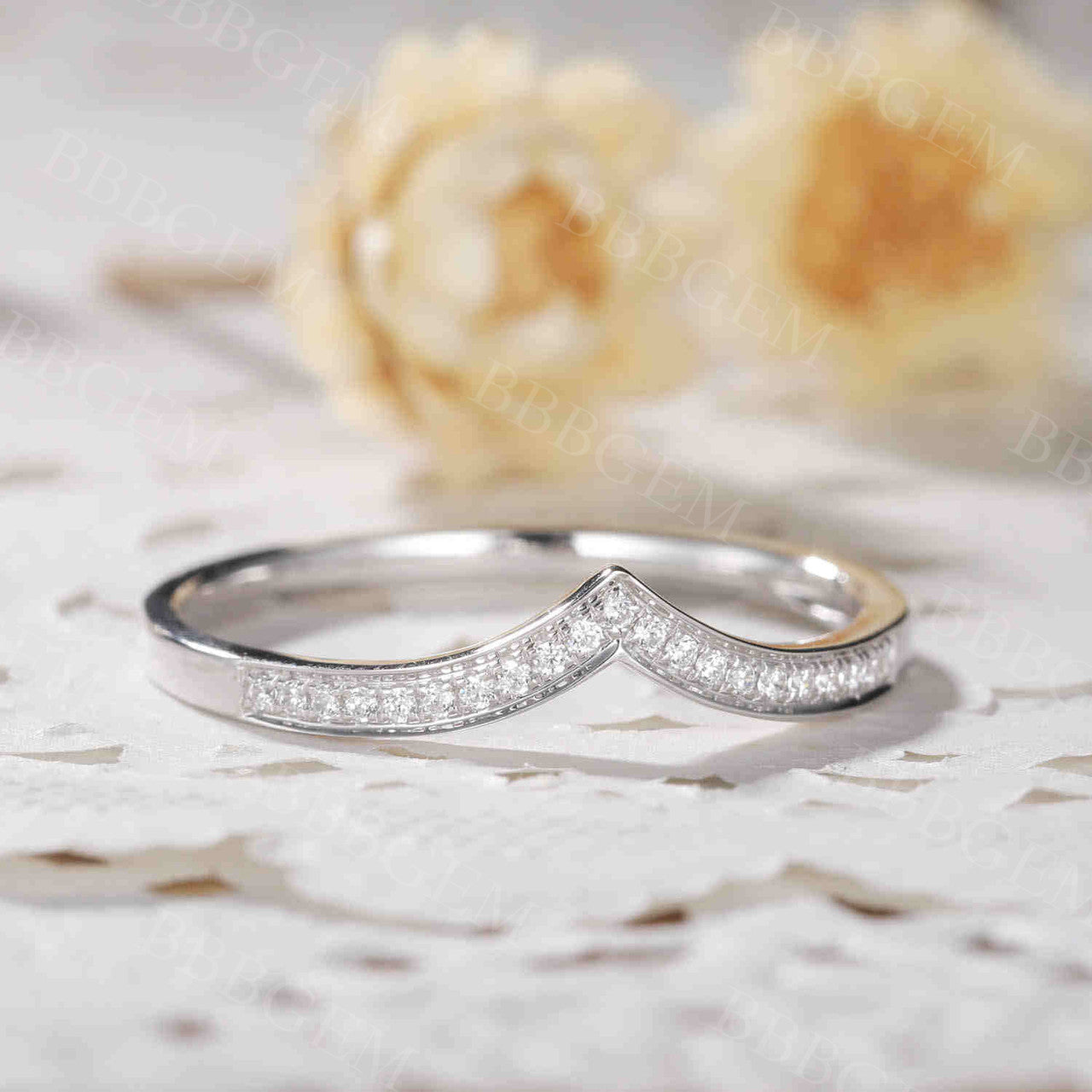 Art Deco V-Shaped Diamond Wedding Band - Curved Chevron Matching Ring for Couples | Perfect for Engagement, Anniversary & Bridal Jewelry Gifts