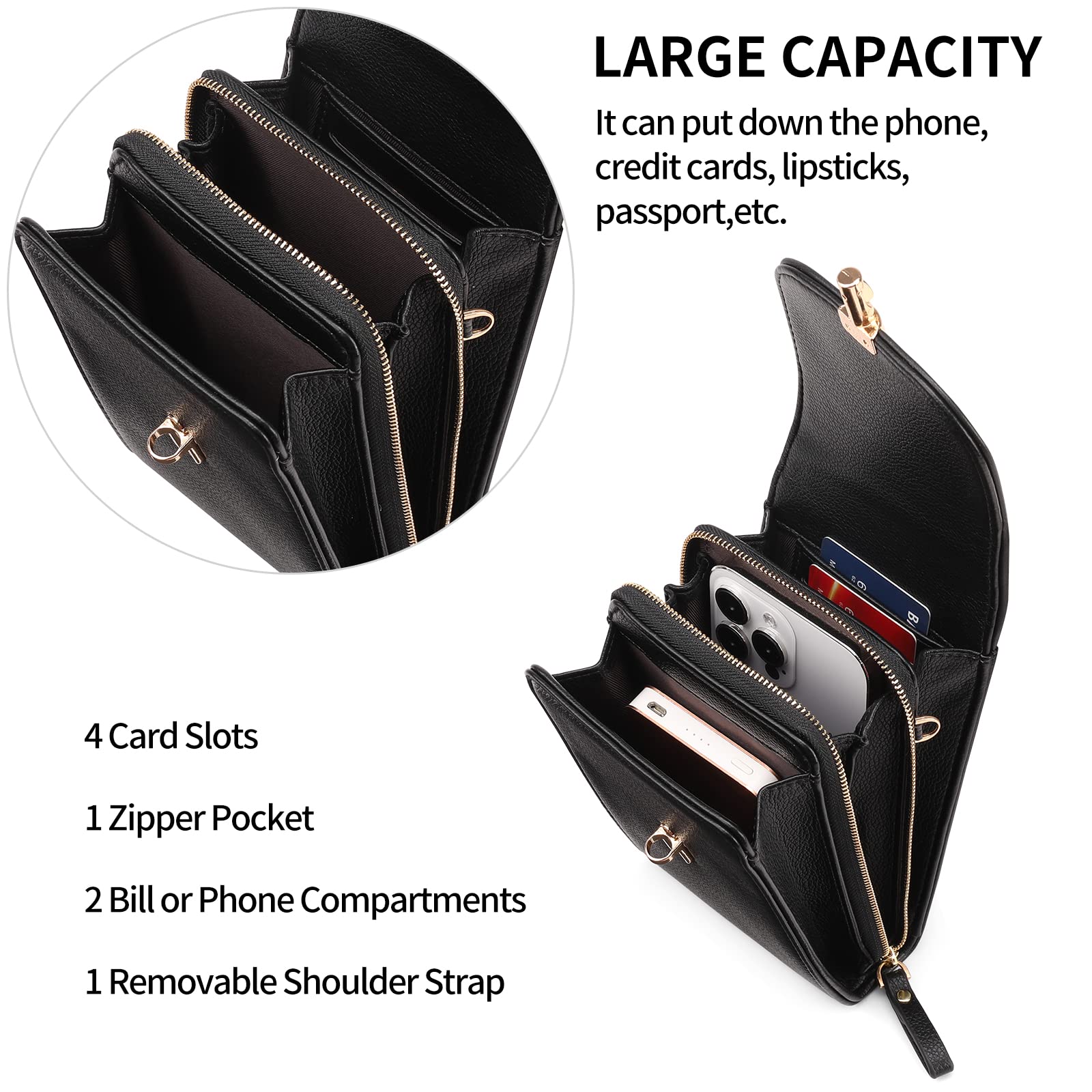 SENDEFN Women's Leather Crossbody Phone Bag with Shoulder Strap & Card Slots - Small Wallet Purse for iPhone, Credit Cards & Essentials | Perfect for Travel, Shopping & Daily Use