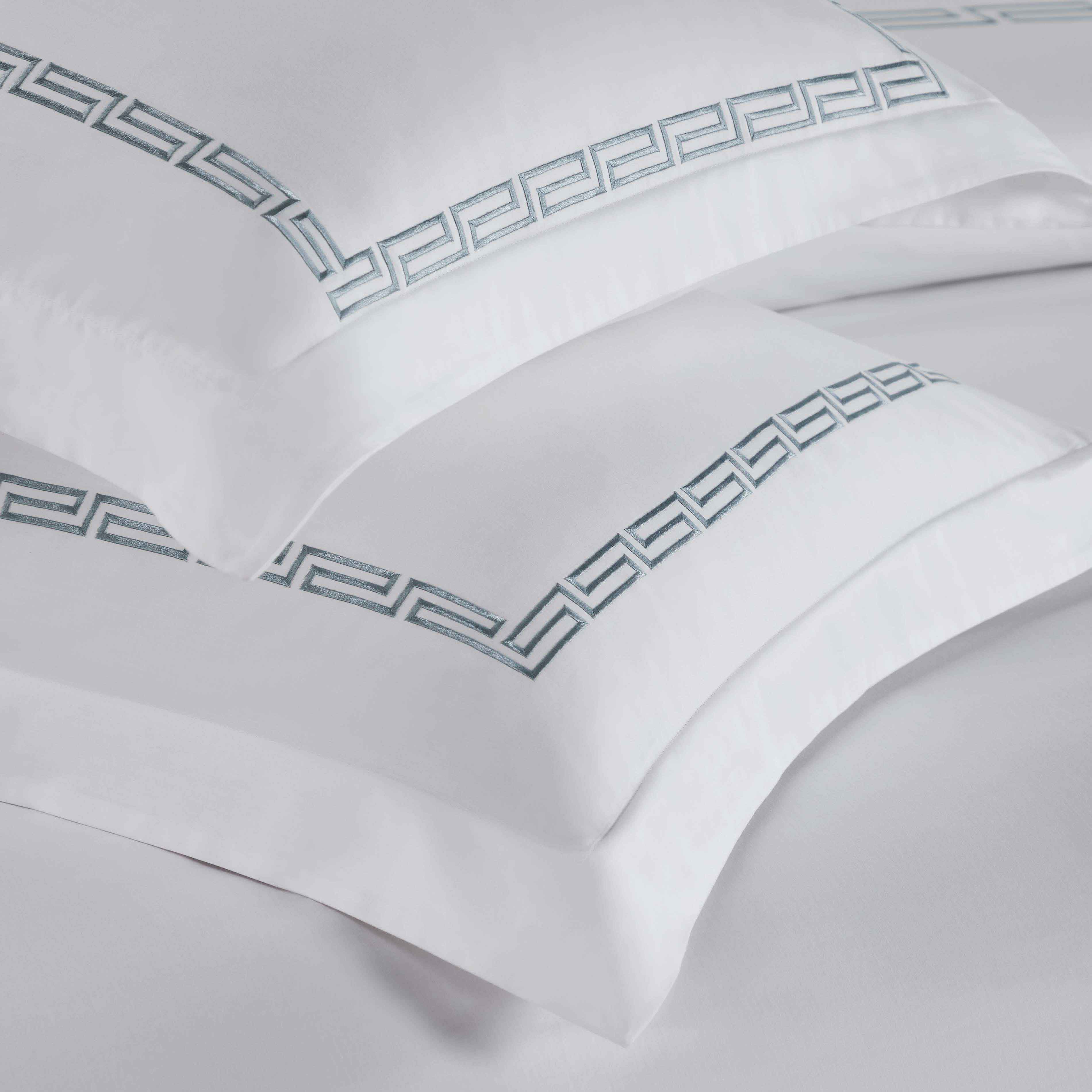 Harrison Cotton Greek Key Embroidered 3-Piece Duvet Cover Set - Queen Size, Luxury Bedding Set for Master Bedroom & Guest Room Decor