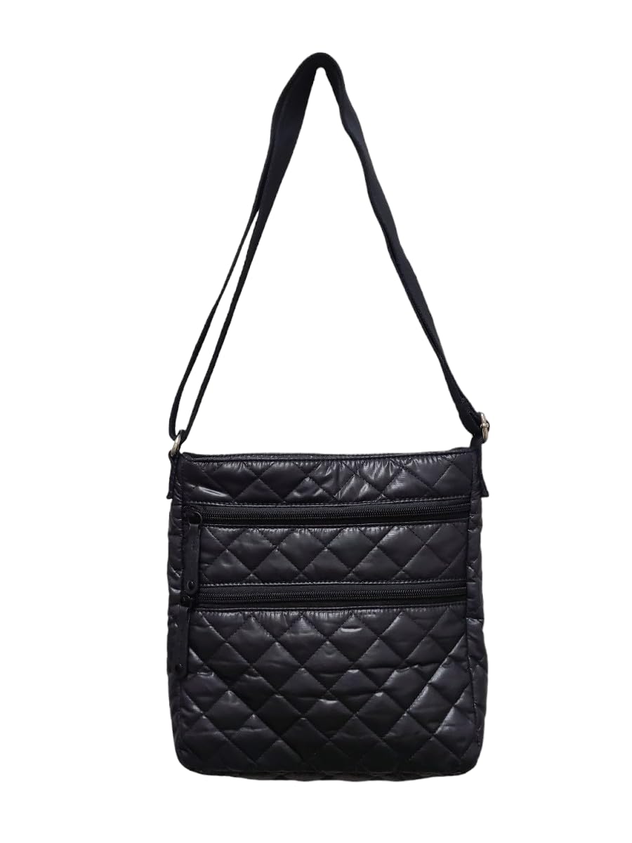 Quilted Crossbody Bag - Black, Ultra Lightweight, Water Repellent & Stain Resistant - Perfect for Travel, Shopping & Everyday Use