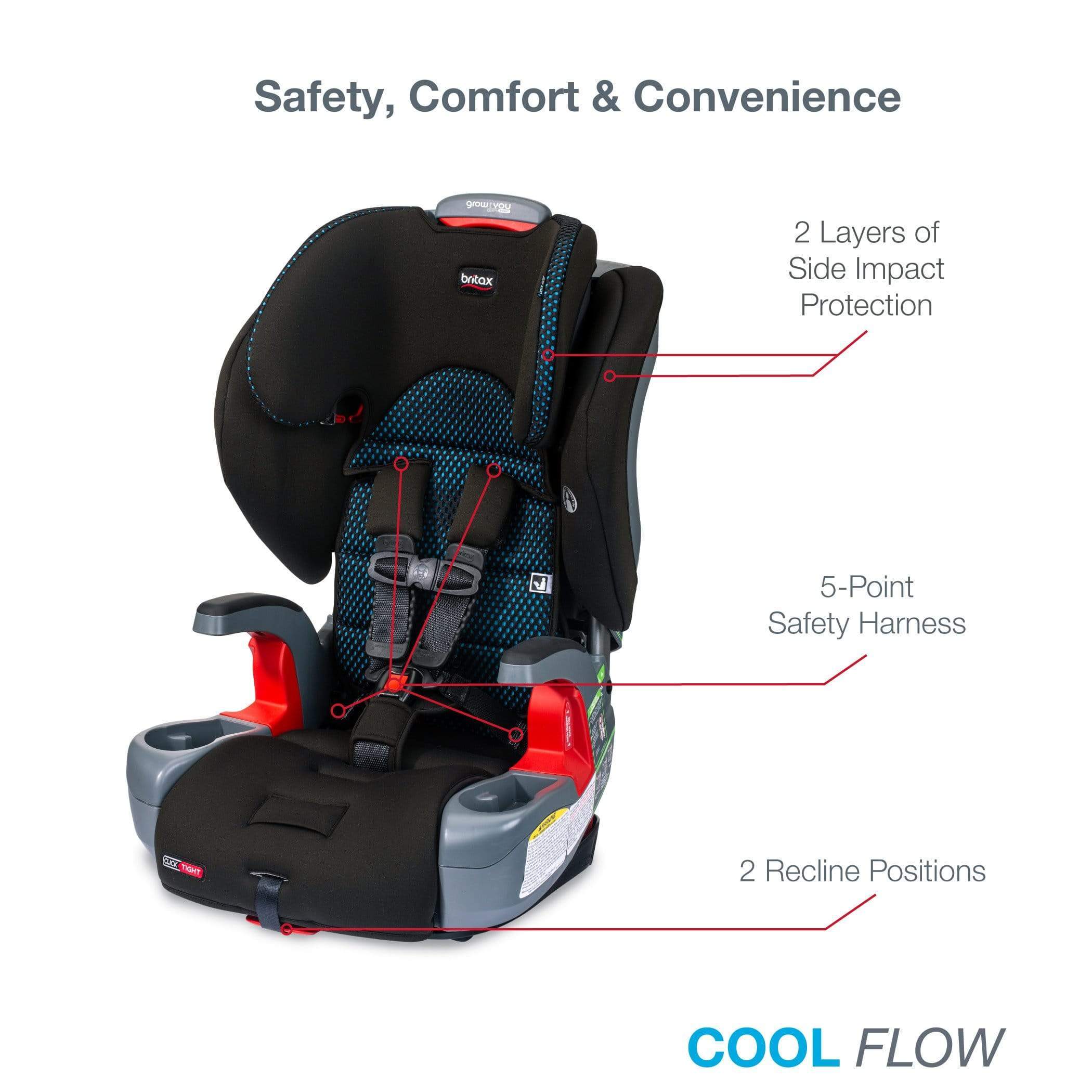 Britax Grow With You Clicktight Booster Car Seat - Safe & Adjustable for Kids 3-12 Years - Perfect for School, Travel & Family Road Trips