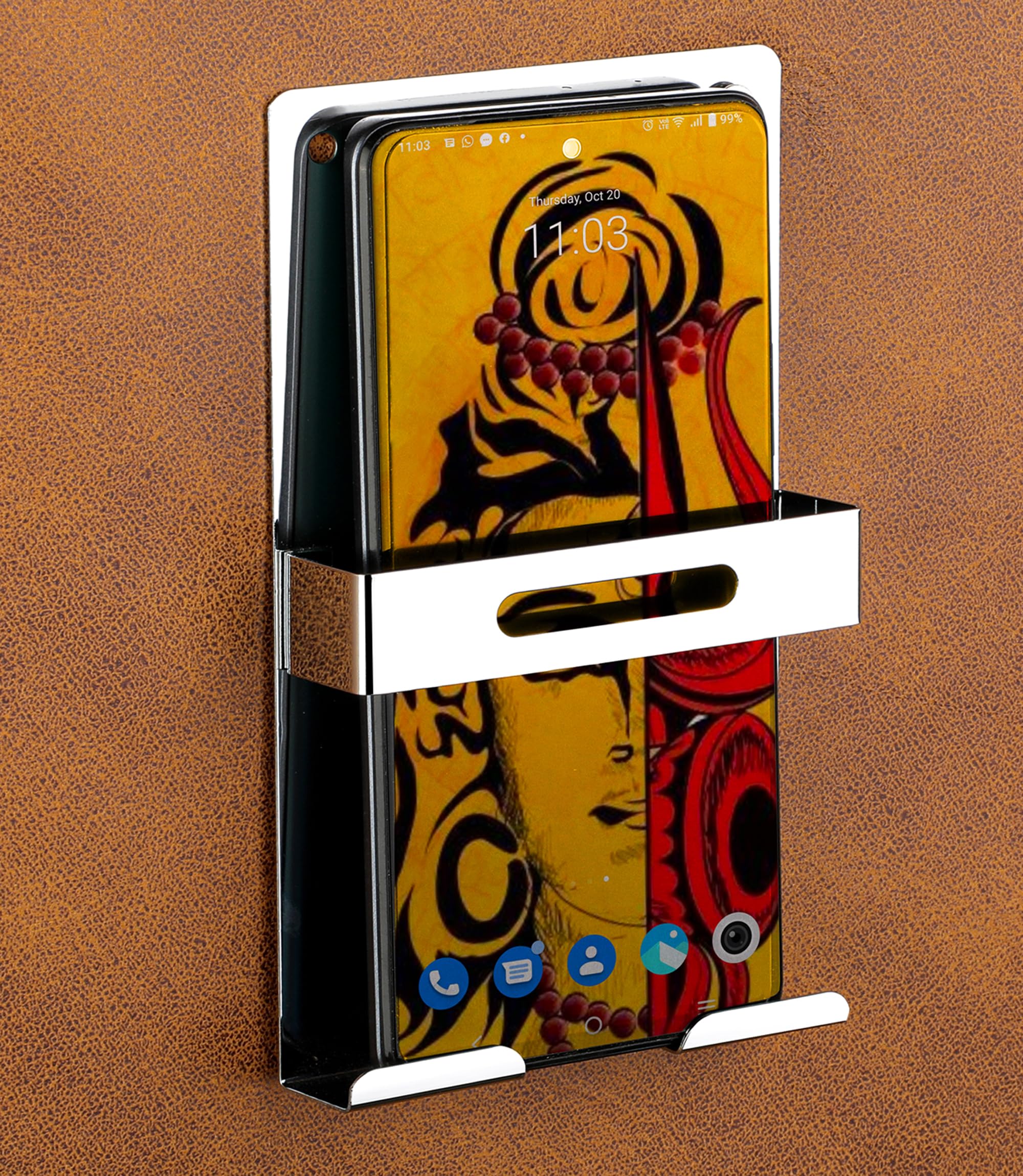 iSTAR Universal Stainless Steel Wall Mount Phone Holder - Adjustable Mobile Charging Stand for iPhone, Samsung & All Smartphones - Perfect for Home, Office & Car Use
