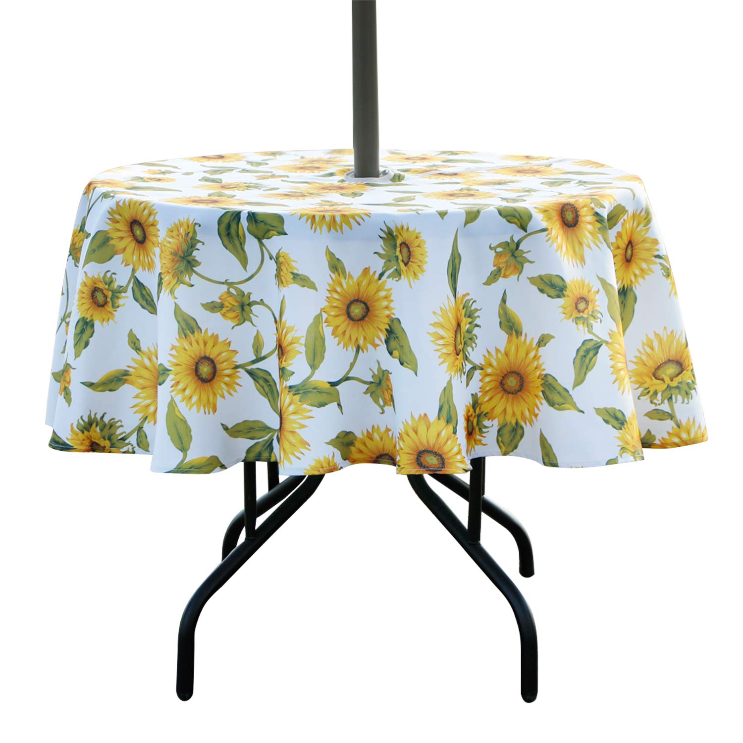 ColorBird Waterproof Sunflower Tablecloth – Spillproof Polyester Outdoor Table Cover with Zipper & Umbrella Hole – 60