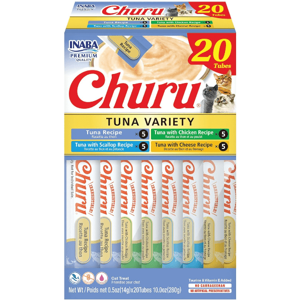 Inaba Churu Tuna Recipe Creamy Purée Cat Treats Variety Box - Delicious Wet Cat Food Topper for Picky Eaters, Senior Cats & Hydration Boost - Perfect for Training Rewards and Bonding Time