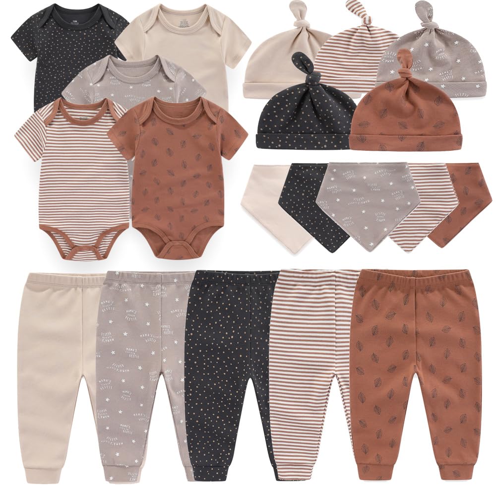 Kiddiezoom Newborn Baby Clothes Set - Cute Outfits, Pants & Bodysuits for Baby Girls & Boys 0-3 Months | Soft Cotton Layette Gift Set for Newborns, Baby Showers & First Photos