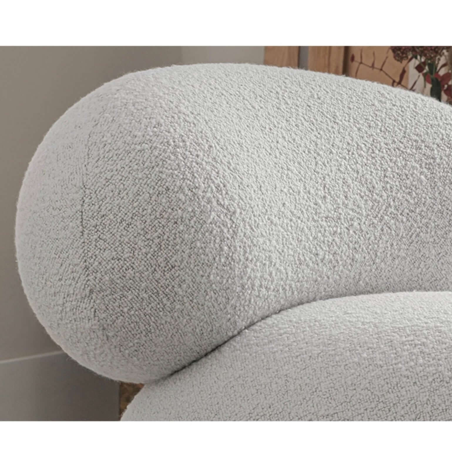 Japandi Style White Boucle Sherpa Round Accent Chair with Wooden Legs & Ottoman - Modern Scandinavian Minimalist Lounge Chair for Living Room, Bedroom or Office