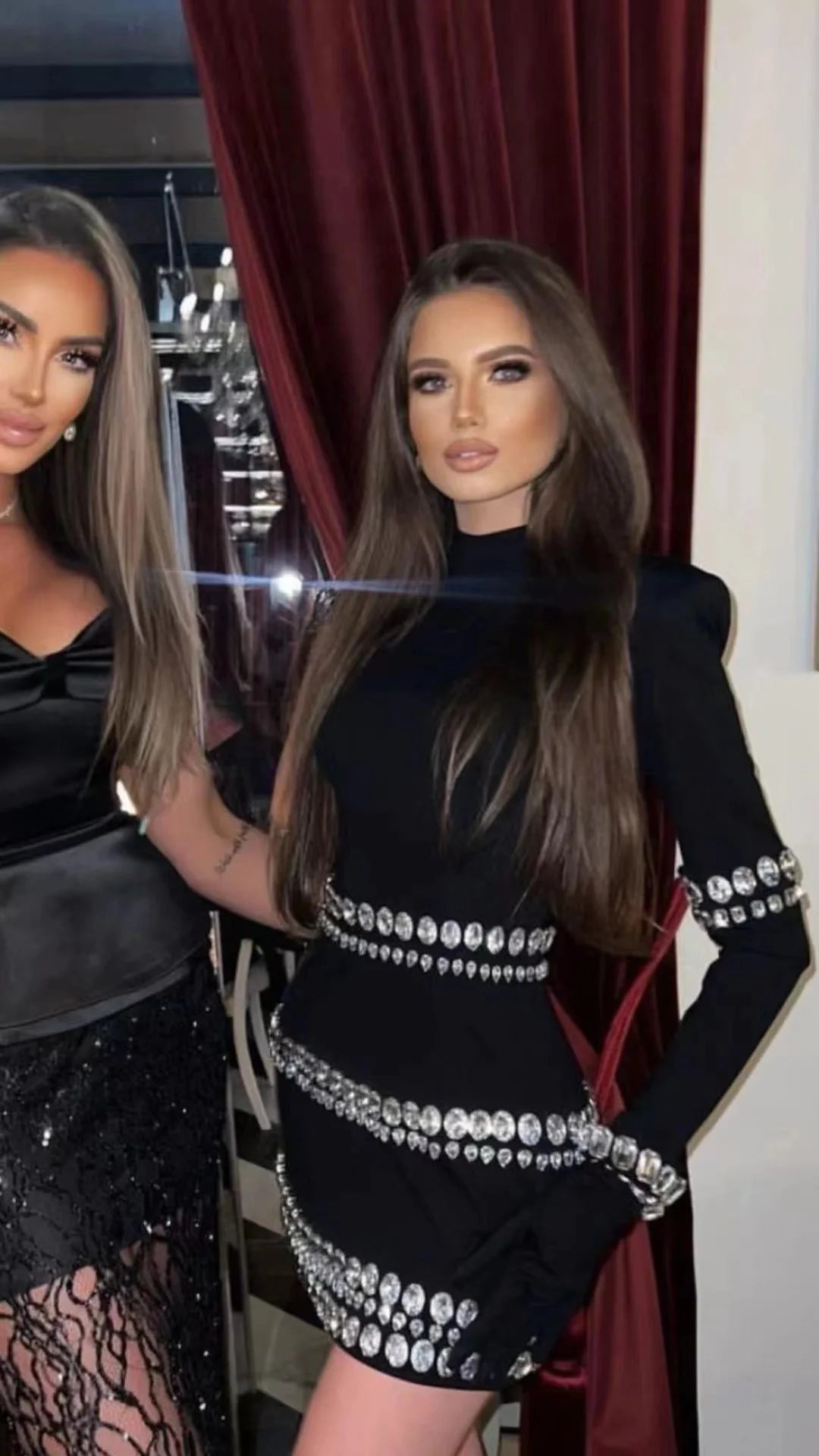 2024 New Black Women's Long Sleeve Sexy Crystal Bodycon Bandage Mini Dress - Elegant Evening Party, Clubwear, Night Out & Special Occasion Outfit