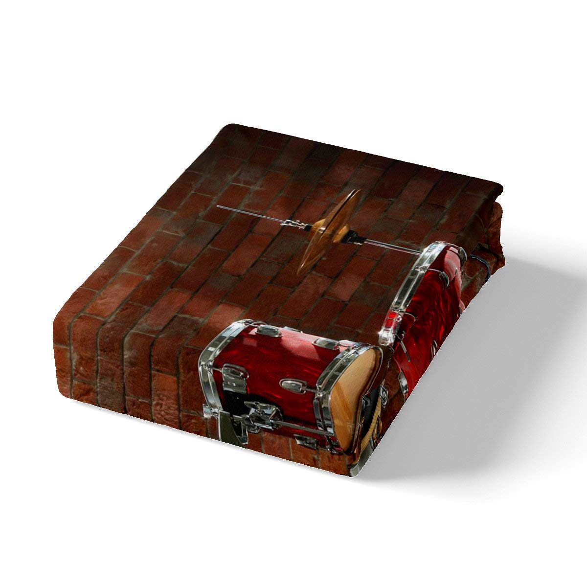 Erosebridal Red Drum Kit Bedding Set - Full Size Fitted Sheet with 2 Pillow Cases for Hip Hop & Rock Music Fans - Perfect for Drummers' Bedroom Decor & Music Themed Parties
