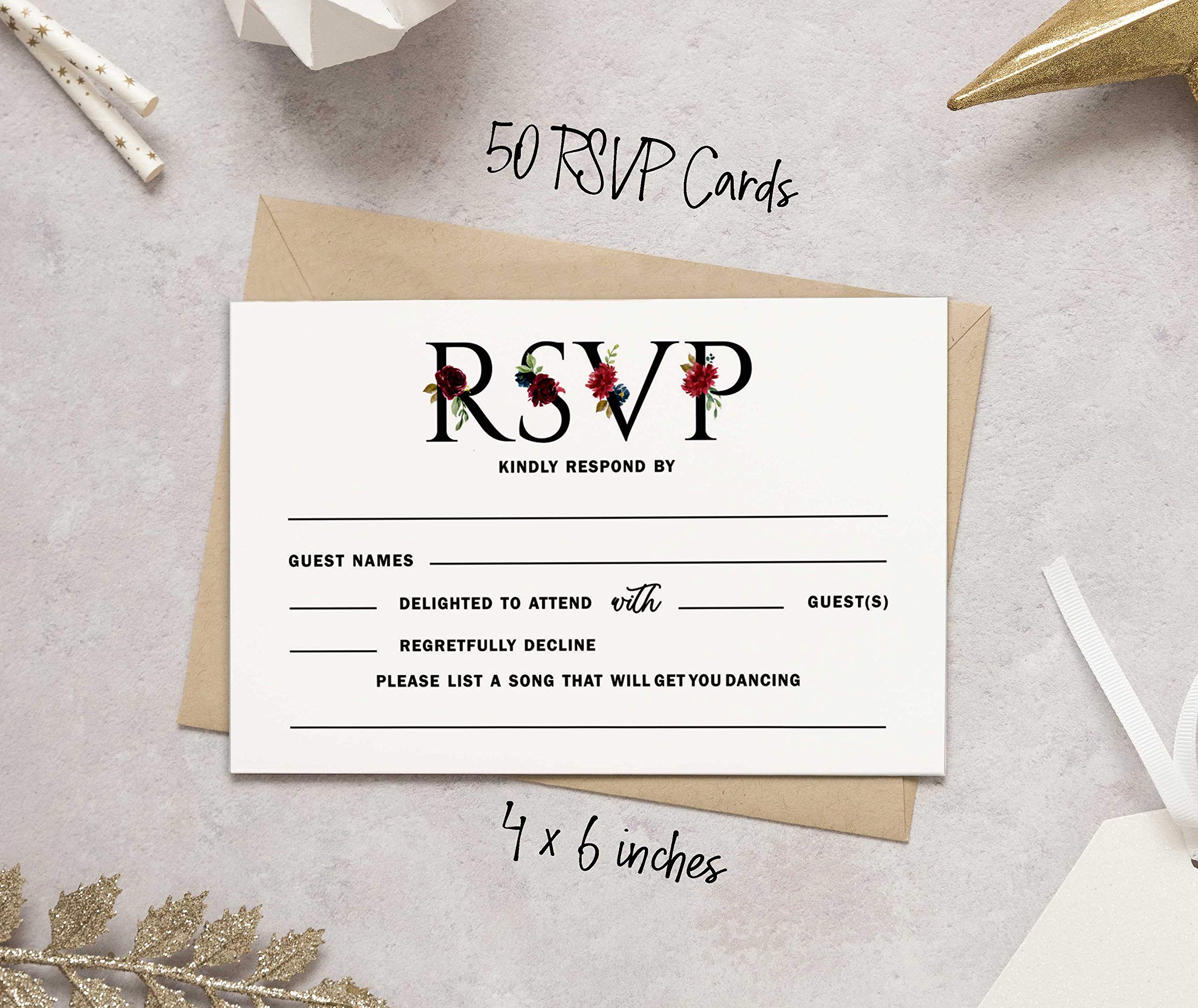 50 Floral RSVP Cards with White Envelopes - 4