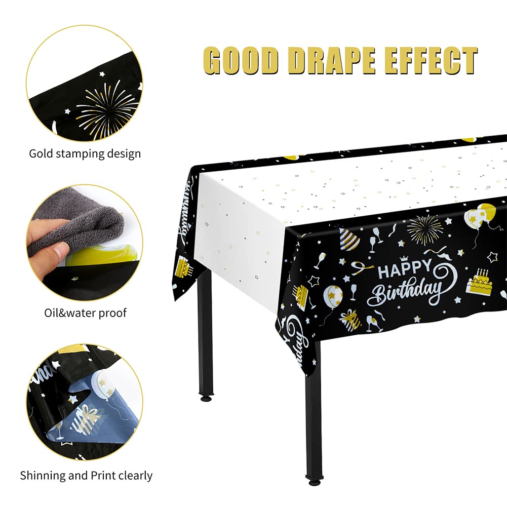 3 Pack Happy Birthday Tablecloth - 54 x 108 Inch Waterproof Disposable Party Table Cover for Birthday Decorations, Baby Showers, Anniversary & Holiday Celebrations