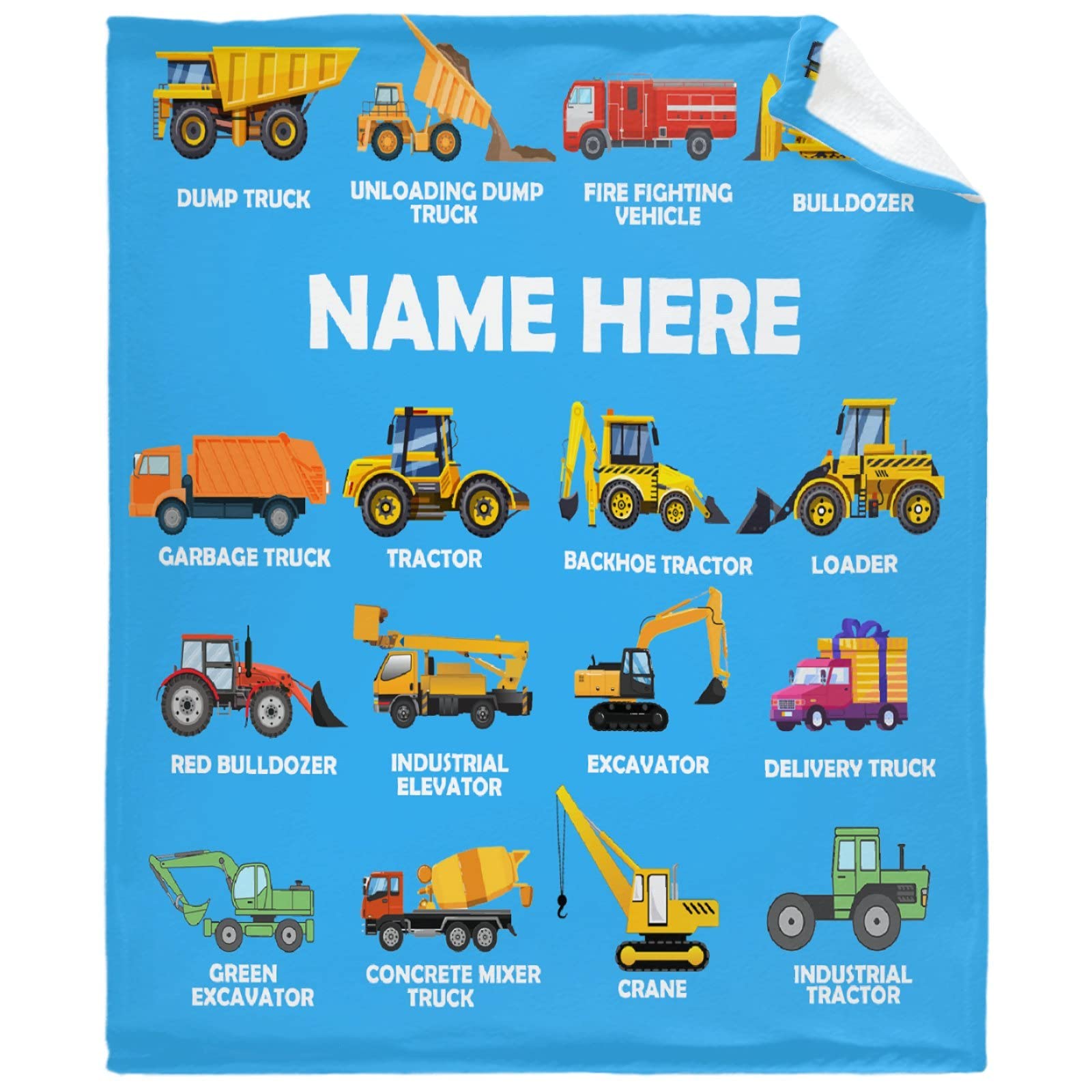 Custom Personalized Flannel Fleece Blanket with Dump Truck, Tonka Truck, Tractor, Firetruck & Garbage Truck Designs - 50