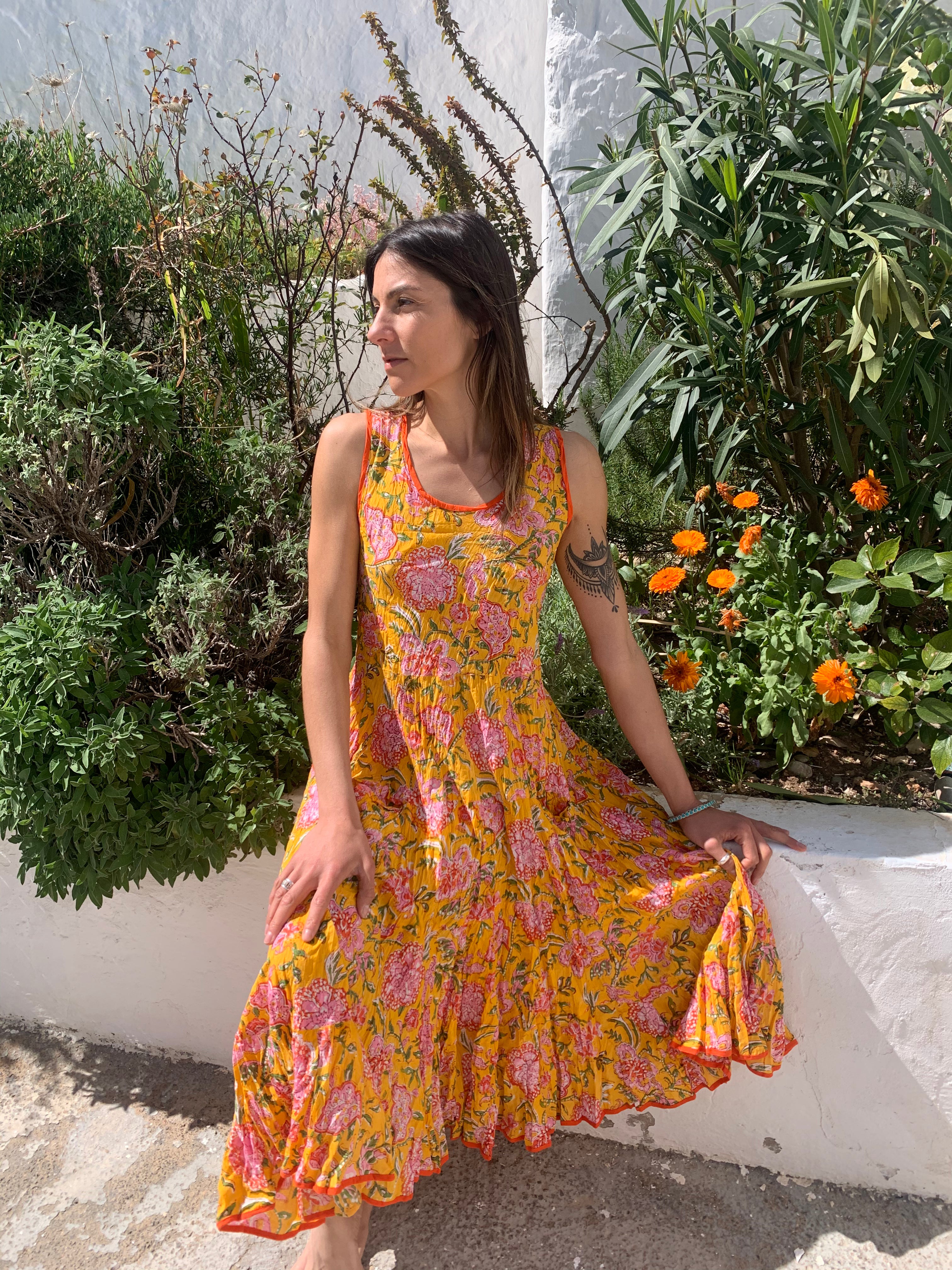 Women's Sleeveless Yellow Sundress - Flowy Summer Dress for Beach, Vacation & Casual Outings