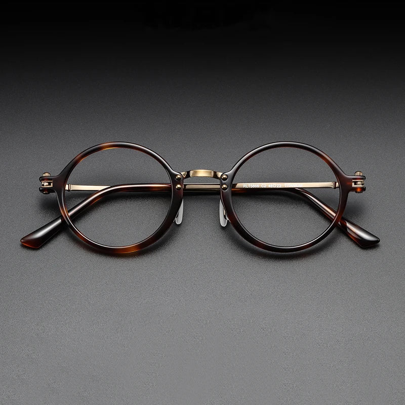Stylish Black Unisex Full Rim Round Titanium Acetate Eyeglasses RT5866 - Perfect for Reading, Work & Everyday Fashion