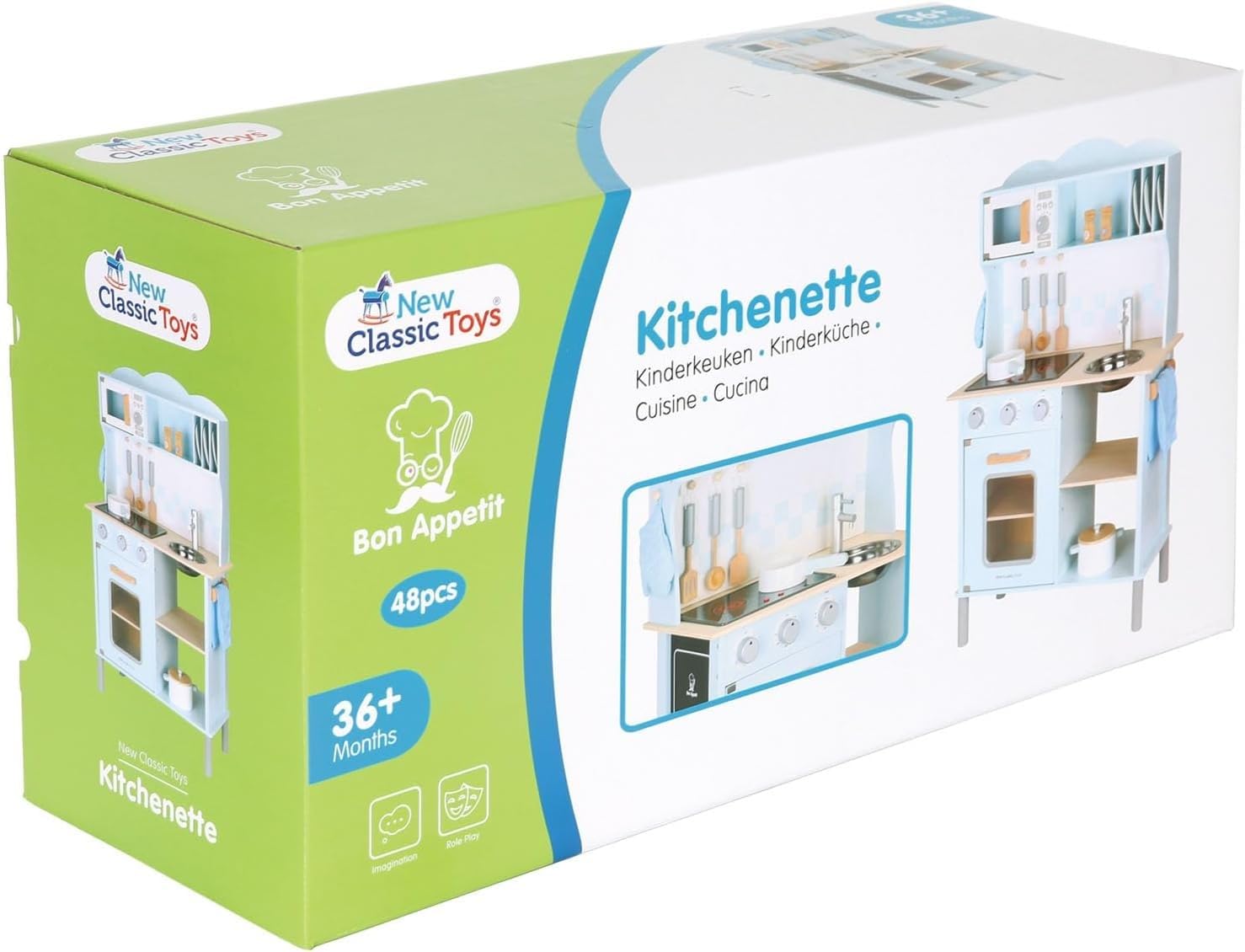 Blue Wooden Pretend Play Toy Kitchen for Kids - Classic Role Play Set with Electric Cooking Sounds & Accessories | Perfect for Imaginative Play, Learning & Fun