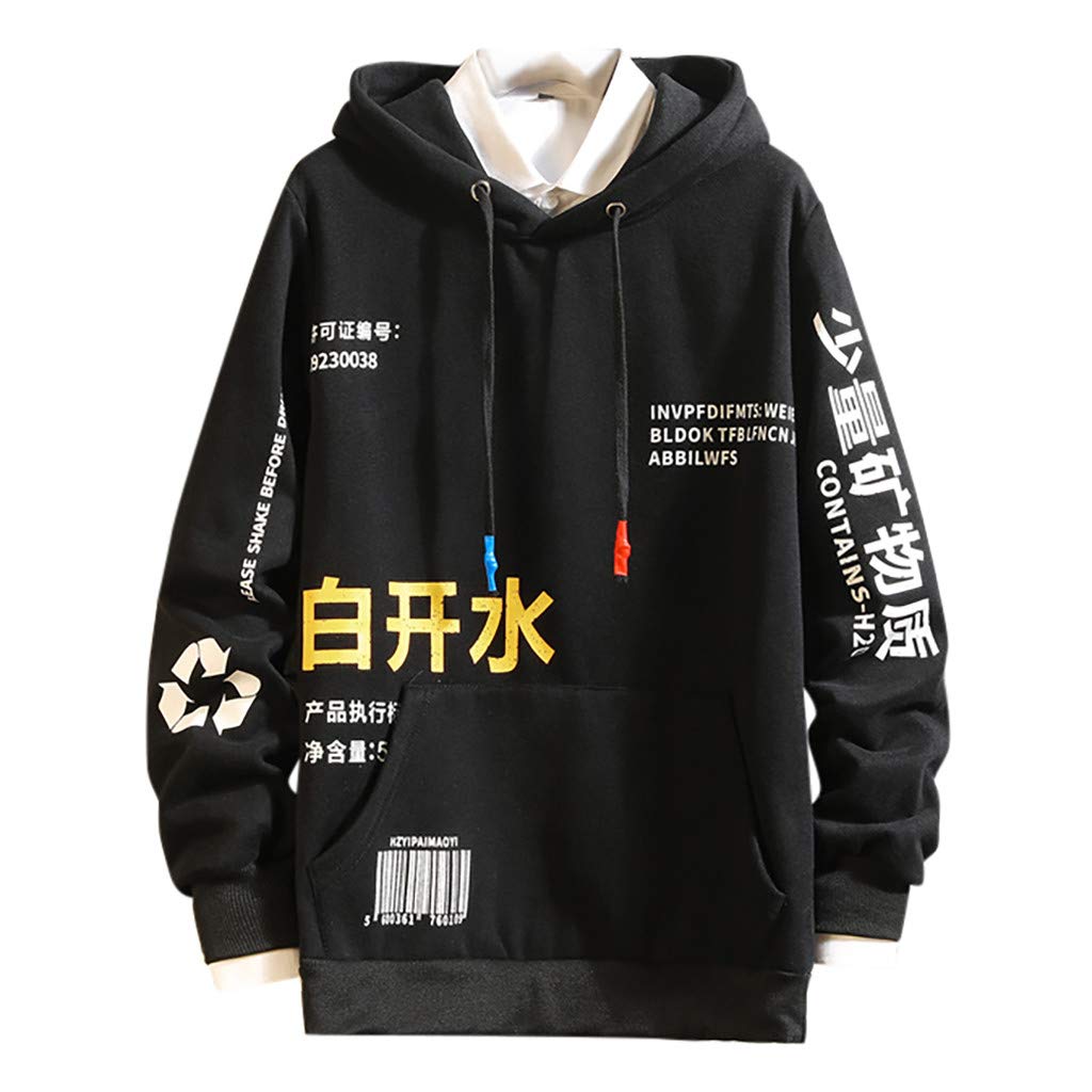 Men's Casual Hoodie Sweatshirt with Patchwork Sleeves & Printing - Long Sleeve Polyester Pullover for Streetwear, Loungewear & Outdoor Activities