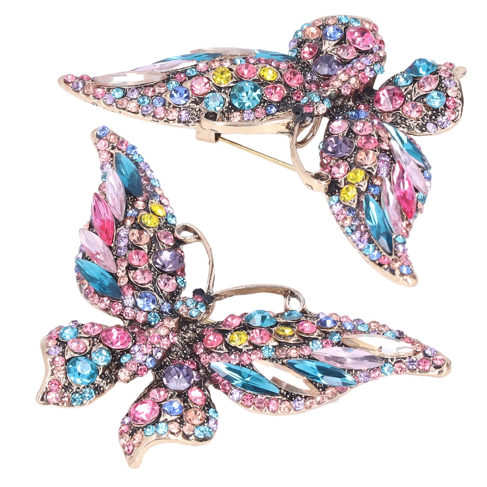 2Pcs Vintage Butterfly Brooch Pins for Women - Colorful Crystal Studded Jewelry Accessories for Suits, Blazers, Dresses & Coat Decoration | Perfect for Weddings, Parties & Office Wear