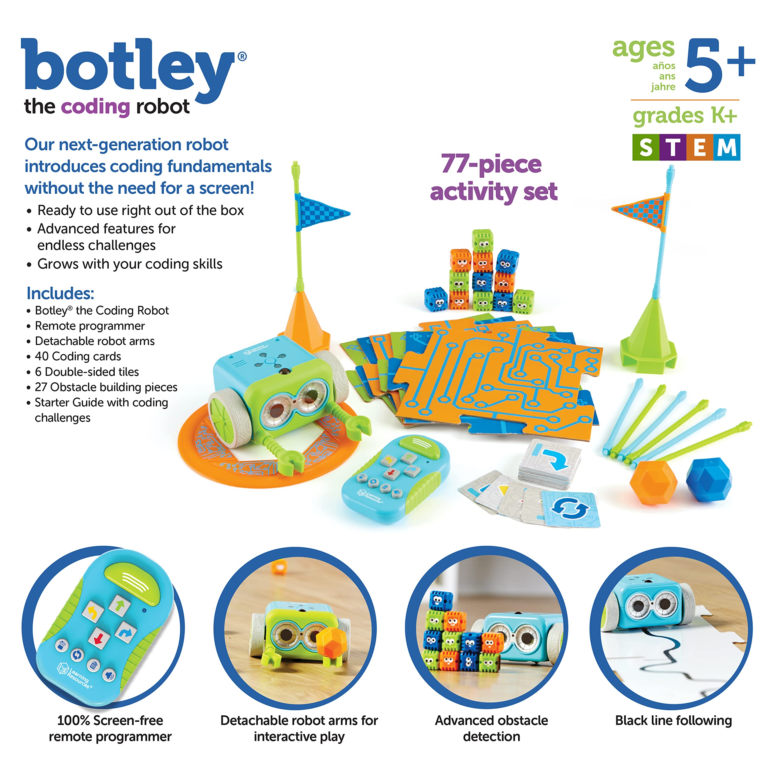 Learning Resources Botley The Coding Robot Activity Set - 77 Pieces, STEM Educational Toy for Kids Ages 5+, Screen-Free Programming Robot for Beginners, Fun Coding Games for Children | Perfect for Homeschooling & Classroom STEM Activities