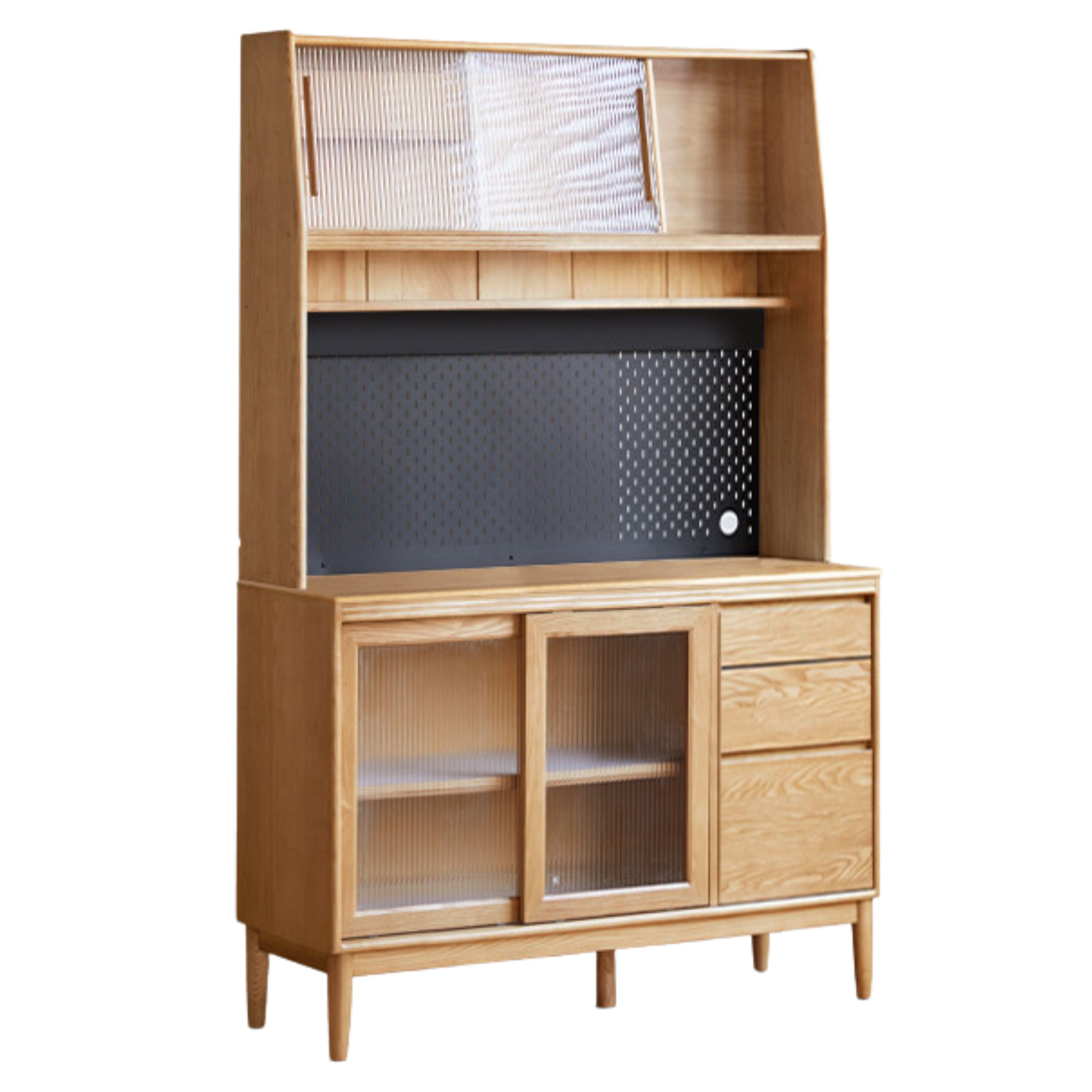 59x17.3x78.7 inch / 150x44.6x200.8 cm / Natural Wood Color /Ash solid wood sideboard + upper shelf with waterproof drawer bottom pad + seven-piece perforated board set