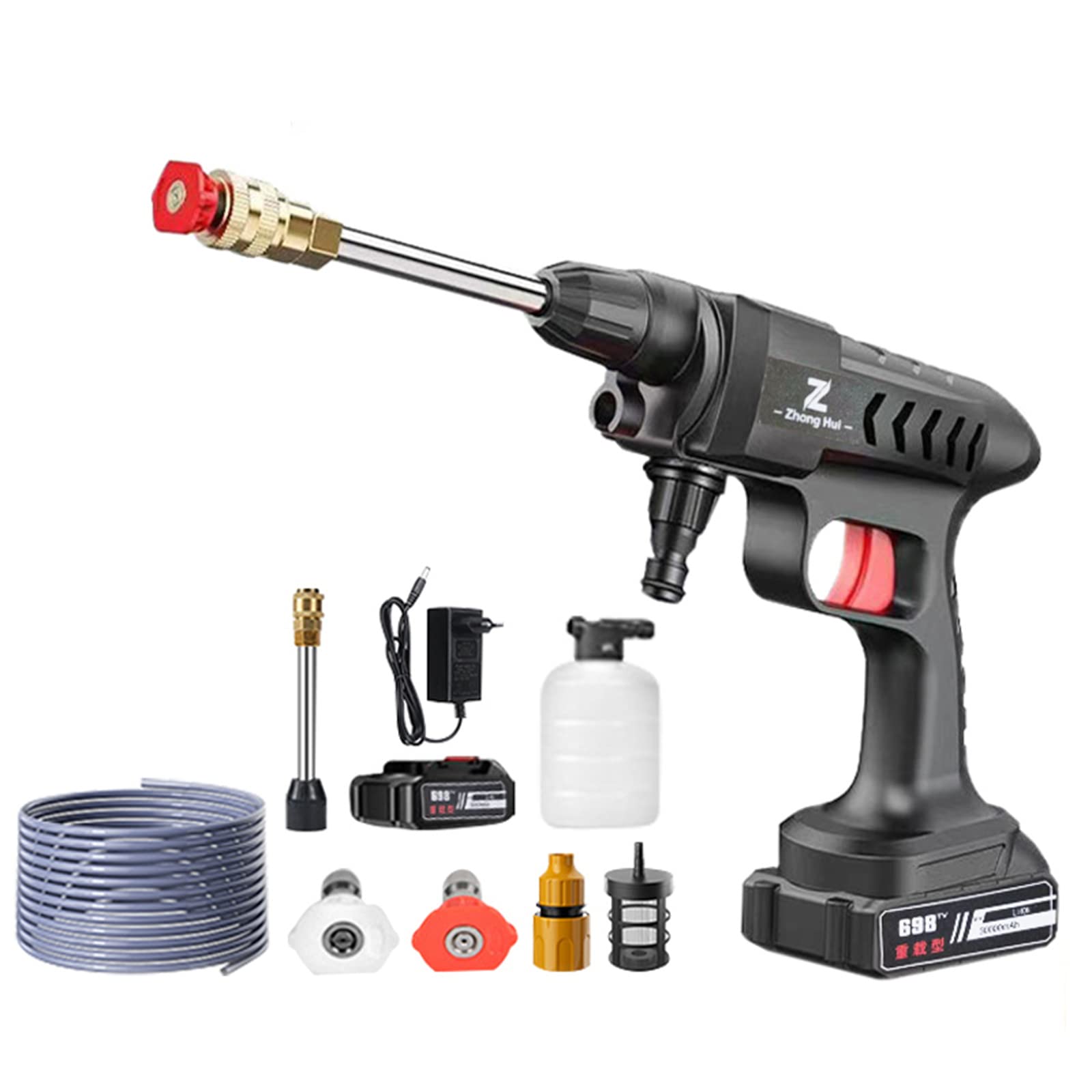 600W Cordless Pressure Washer, 30000mAh High-Pressure Car Wash Gun with Foam Cannon, Water Spray Cleaner for Cars, Bikes, and Outdoor Cleaning - Perfect for Home, Garage, and Driveway Use