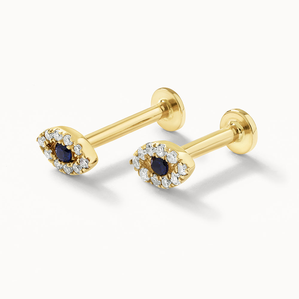 10k Gold Diamond Evil Eye Helix Single Stud Earring - Stylish Protection Jewelry for Everyday Wear & Special Occasions