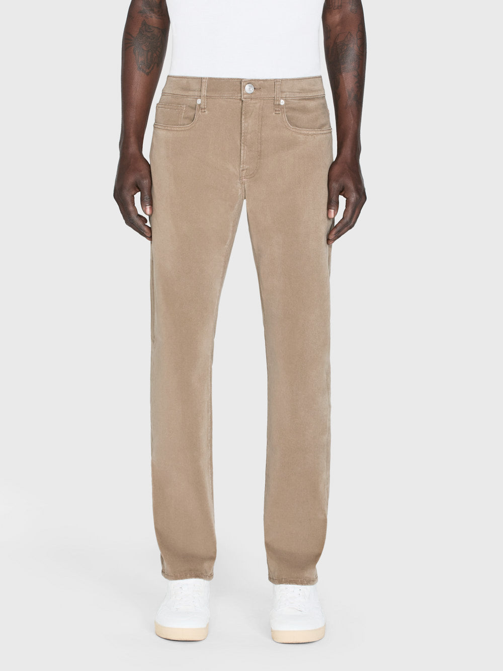 L'Homme Slim Fit Brushed Twill Pants - Dark Khaki Color | Comfortable Men's Casual Trousers for Office, Travel & Everyday Wear