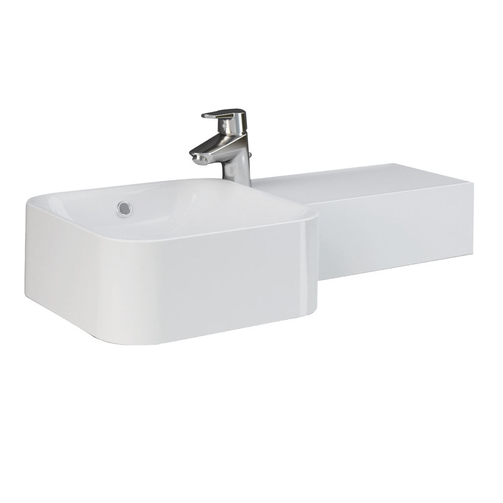 Fienza 47701AWHA RAK Petit Square Wall-Mounted Bathroom Sink - Right Edge, Single Tap Hole, Alpine White - Perfect for Small Bathrooms, Powder Rooms & Modern Home Decor