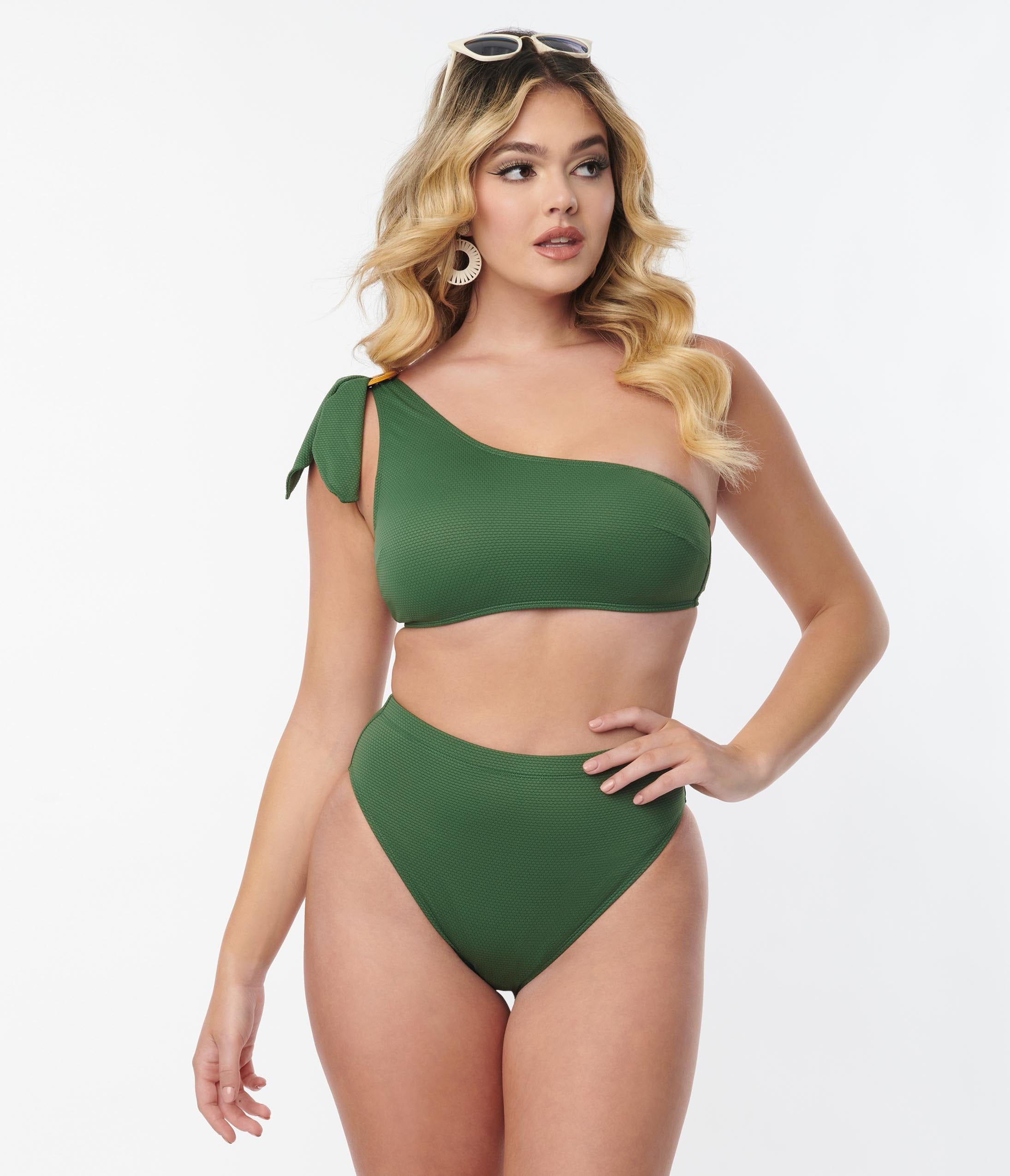 Kingdom & State Green Texture Swim Bottoms - High Waist Bikini Bottoms for Women, Quick Dry Swimwear, Comfortable Beach & Poolside Wear for Summer Vacations