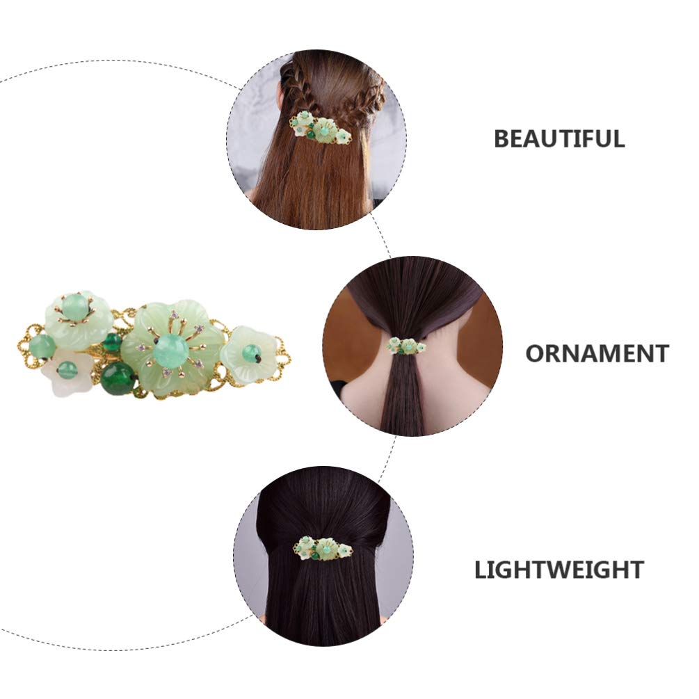 Beaupretty Green Jade Floral Hair Clip - Elegant Ponytail Clamp for Women, Wedding Hair Accessory & Gift - Perfect for Bridal, Prom, Party, and Everyday Wear