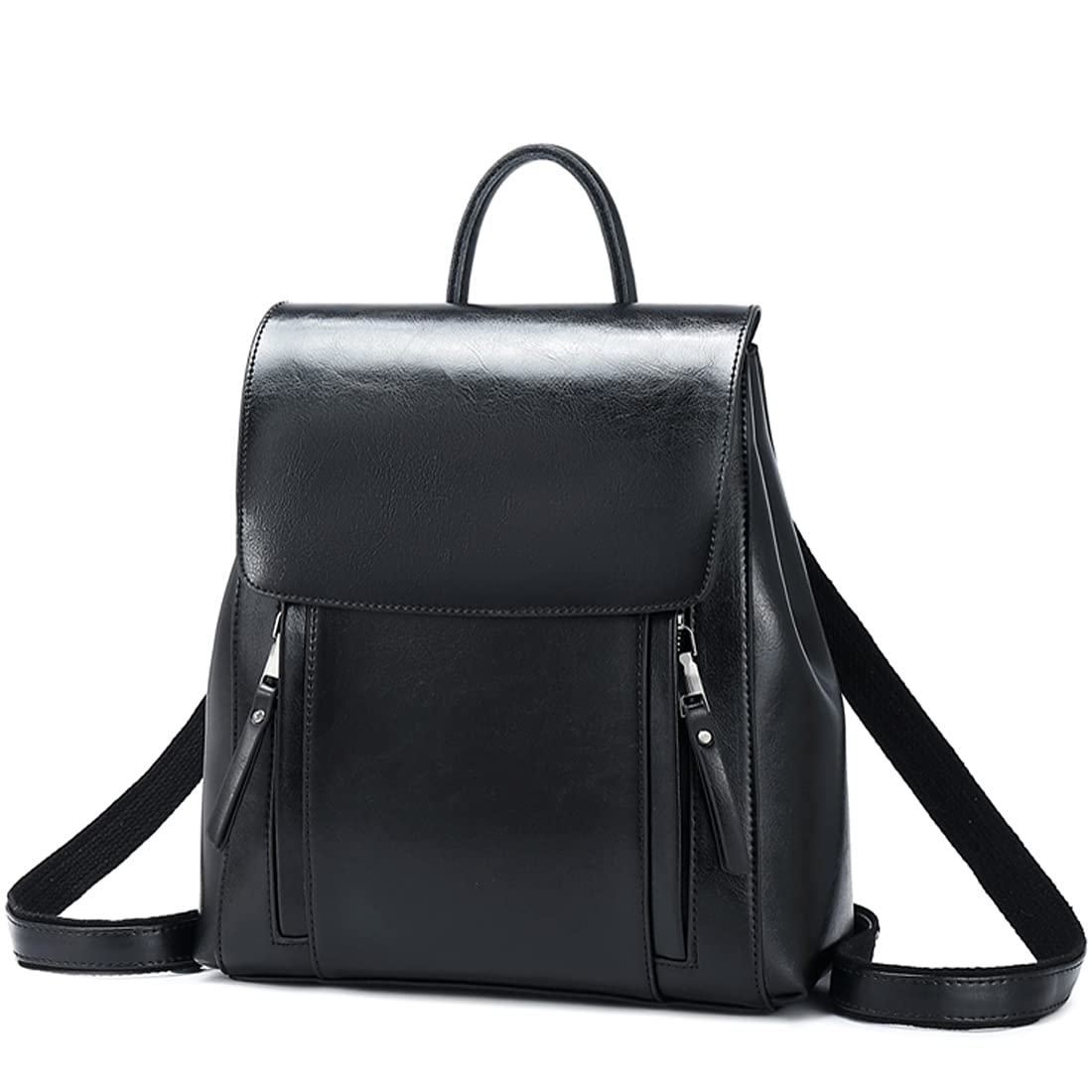 Vintage Waxy Leather Women's Backpack Purse - Stylish Anti-Theft Casual Daypack Shoulder Bag for Work, Travel & College (Black)