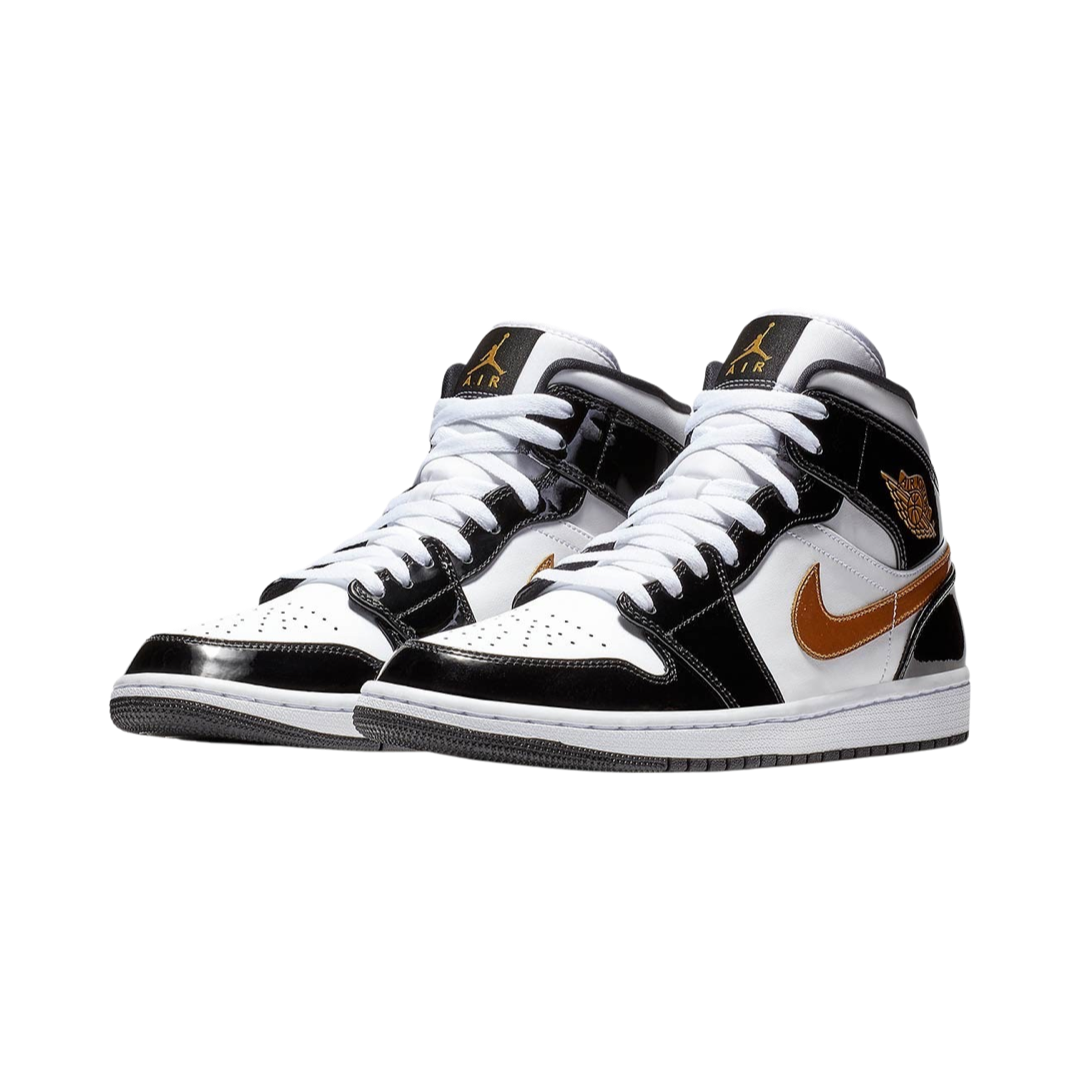 Air Jordan 1 Mid SE Sneakers - Black & Metallic Gold Basketball Shoes for Men | Comfortable Athletic Shoes for Casual Wear, Street Style & Gym Workouts