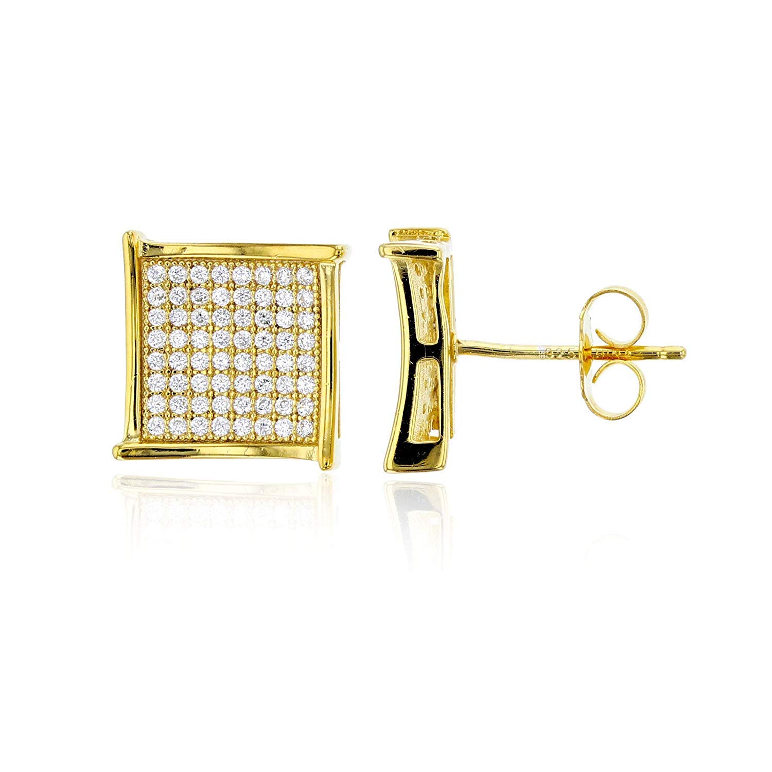 Sterling Silver Cubic Zirconia 8x8mm Fancy Square Micropave Stud Earrings for Women - Elegant Party & Wedding Jewelry Gift