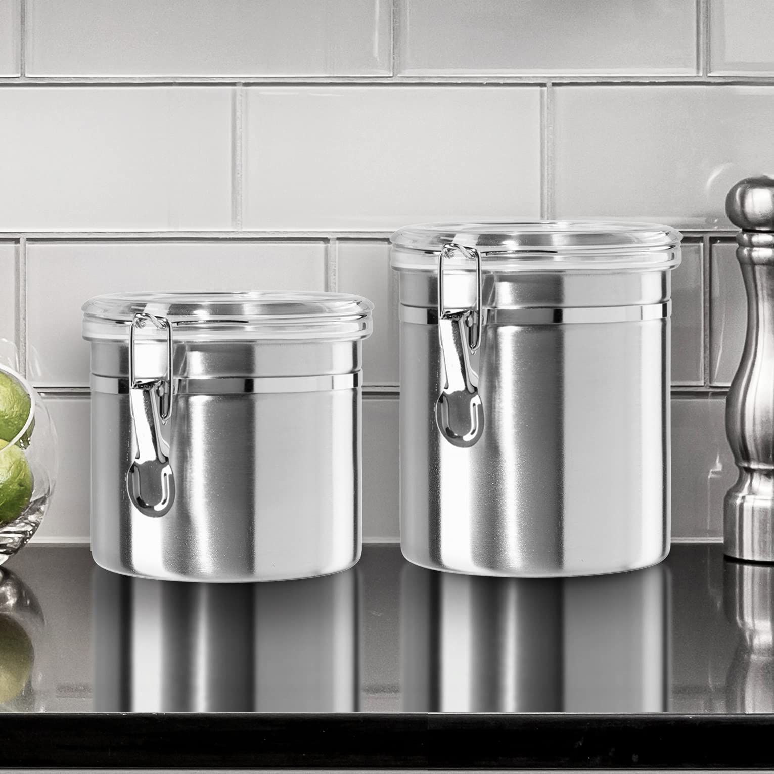 OGGI 26 fl oz Stainless Steel Kitchen Canister with Airtight Clamp Lid & Clear See-Through Top - Perfect for Coffee, Tea, Sugar, Flour & Spice Storage - Ideal for Pantry, Countertop & Kitchen Organization (5