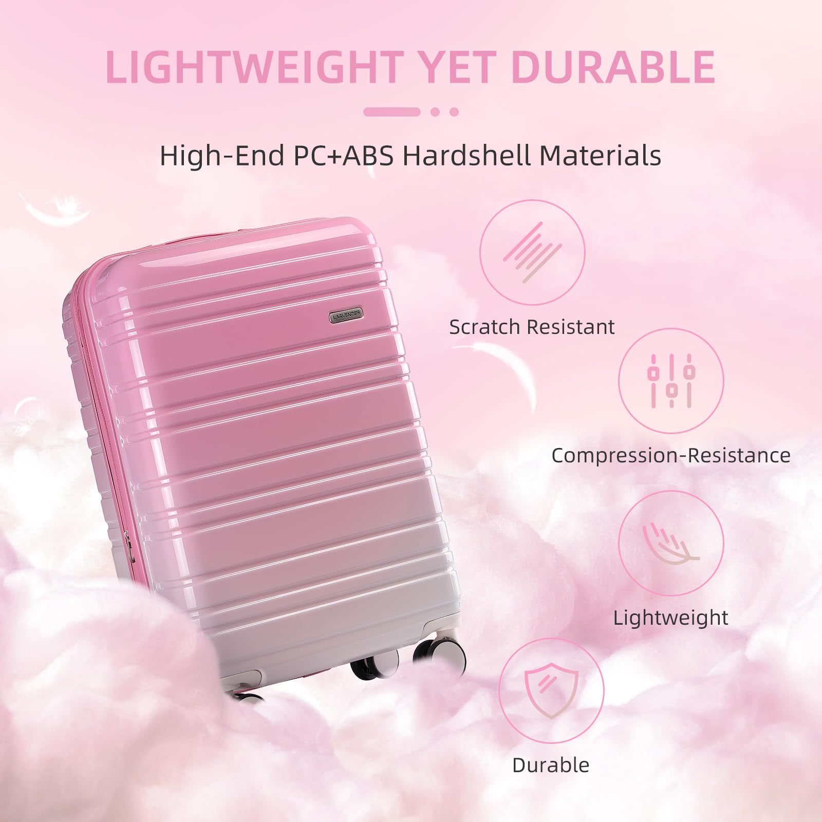 3-Piece Lavender Hardside Luggage Set - 20