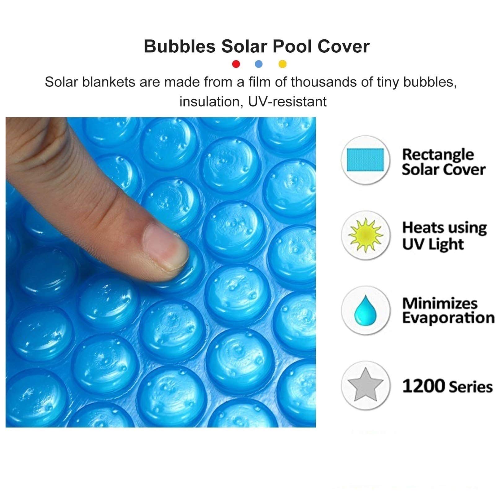 Rectangular Solar Pool Cover with Grommets - 400µm Thick Thermal Bubble Blanket for Above Ground Pools - Summer & Winter Protection (6ft×19ft/2m×6m) - Energy Efficient Heating & Debris Protection for Backyard Swimming Pools