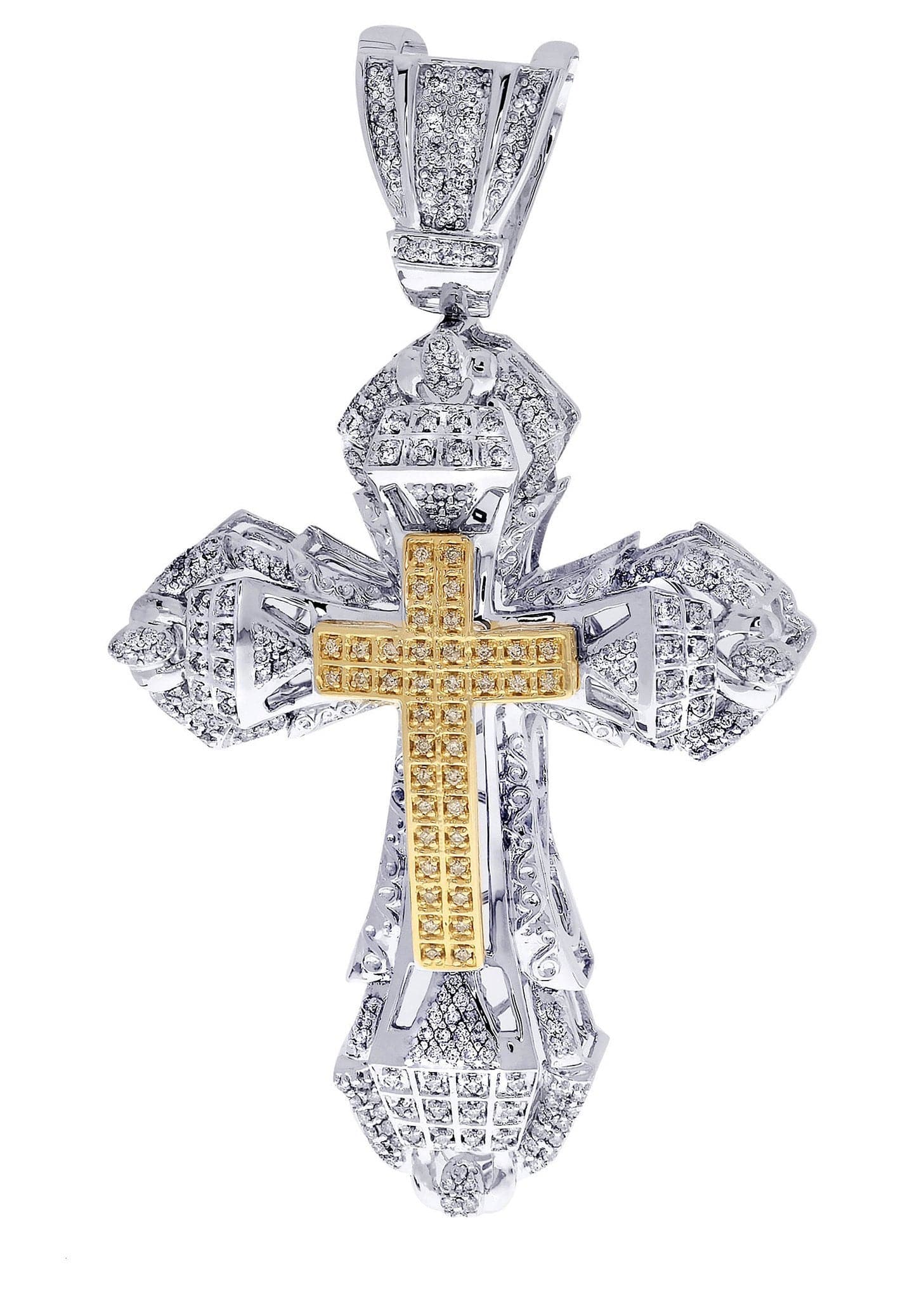 1.72 Carat Diamond Cross Pendant Necklace - 30.68 Grams Solid Gold Religious Jewelry for Women - Perfect for Baptism, First Communion & Special Occasions