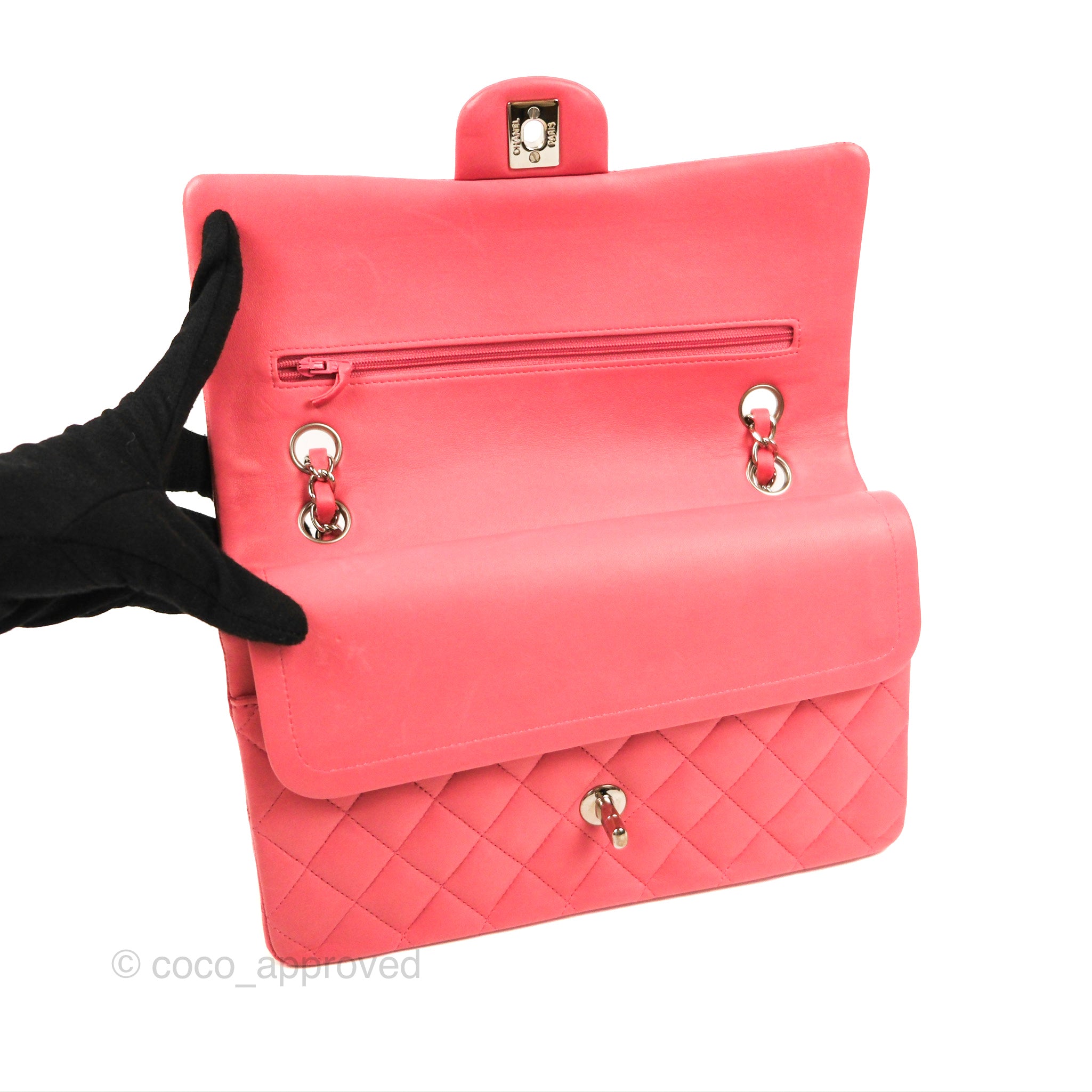Chanel Classic Medium Double Flap Bag in Pink Lambskin with Silver Hardware - Luxury Designer Handbag for Women, Perfect for Parties, Weddings & Everyday Elegance