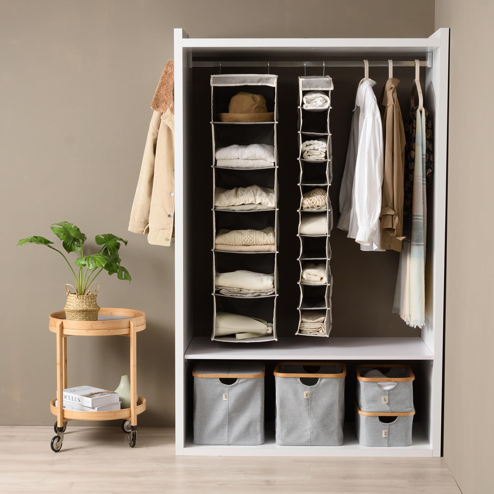 ALFIO Collapsible Hanging Closet Organizer - 6 Open Shelves with Dual Sturdy Hooks for Bedroom, Bathroom & Closet Storage - Space Saving Shelf Organizer for Clothes, Towels & Accessories