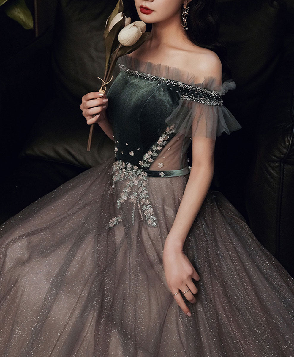 Elegant Green and Gray Sequin Long Prom Dresses with Beading - Formal Graduation Gown for Homecoming, Pageant, and Special Occasions