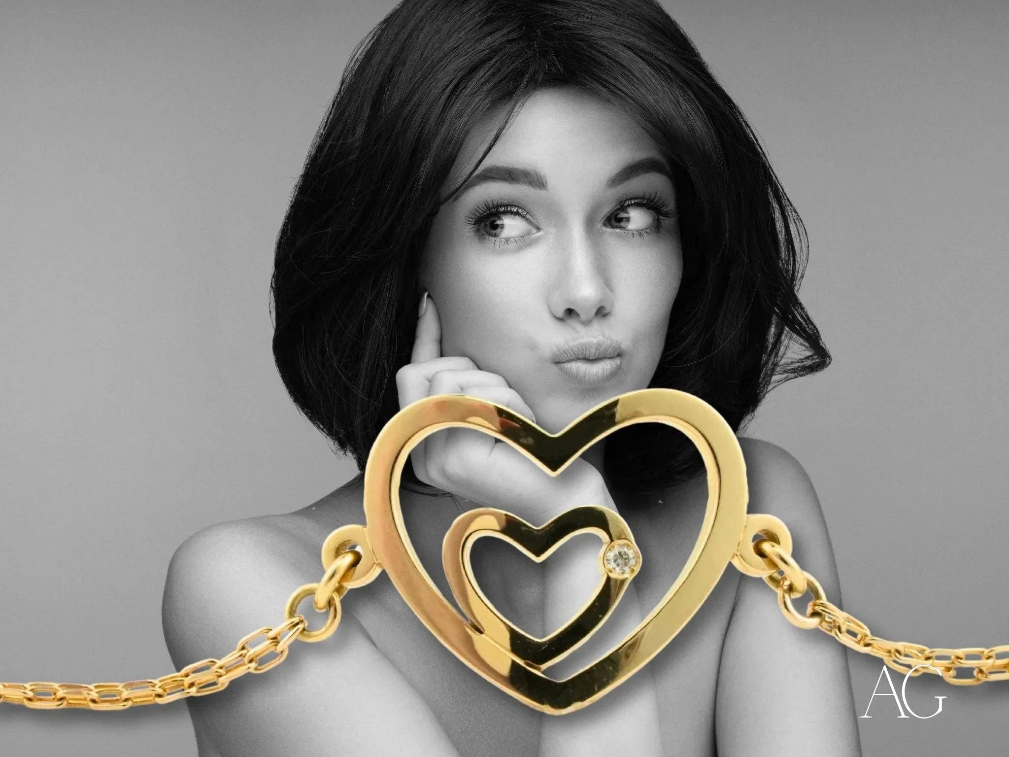Diamond Heart Bracelet for Women - Elegant 18K Gold Plated Love Charm Jewelry Gift for Her | Perfect for Valentine's Day, Anniversary & Romantic Occasions