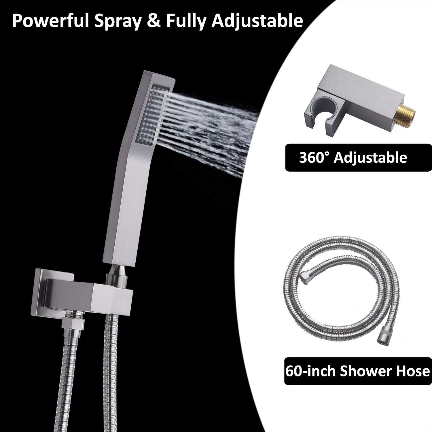 Premium Brushed Nickel Shower System - Complete Bathroom Faucet Set with Tub Spout, Waterfall Shower Head, Handheld Shower & 12-Inch Rain Shower | Wall Mounted Installation | Perfect for Modern Bathroom Renovation & Spa-Like Shower Experience