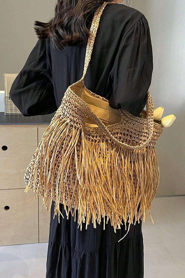 Handwoven Tassel Crossbody Bag for Women - Boho Chic Purse for Casual Outings, Beach Trips, and Festivals
