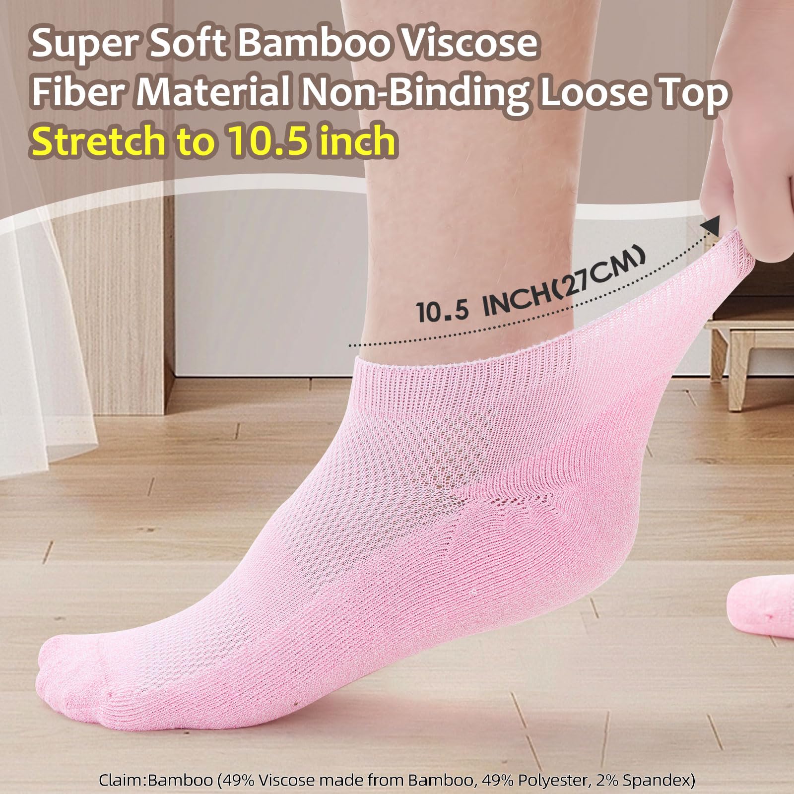5 Pairs Diabetic Bamboo Socks for Men & Women - Non-Binding Low Cut Loose Fit Socks (Size 5-13) - Breathable Comfort for Diabetes Care & Daily Wear