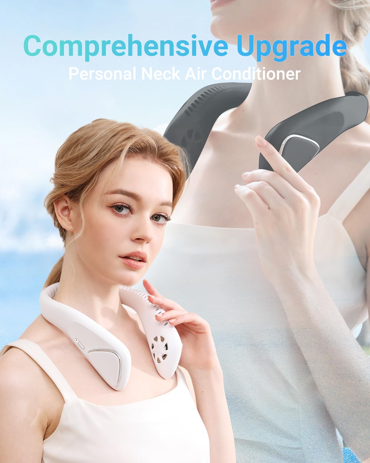 Jialexin Bladeless Personal Neck Fan - 6000mAh USB Rechargeable Hands-Free Cooling Fan with 3 Speed Settings, Lightweight Headphone Design for Men & Women - Perfect for Sports, Outdoor Activities, Office & Travel (White)