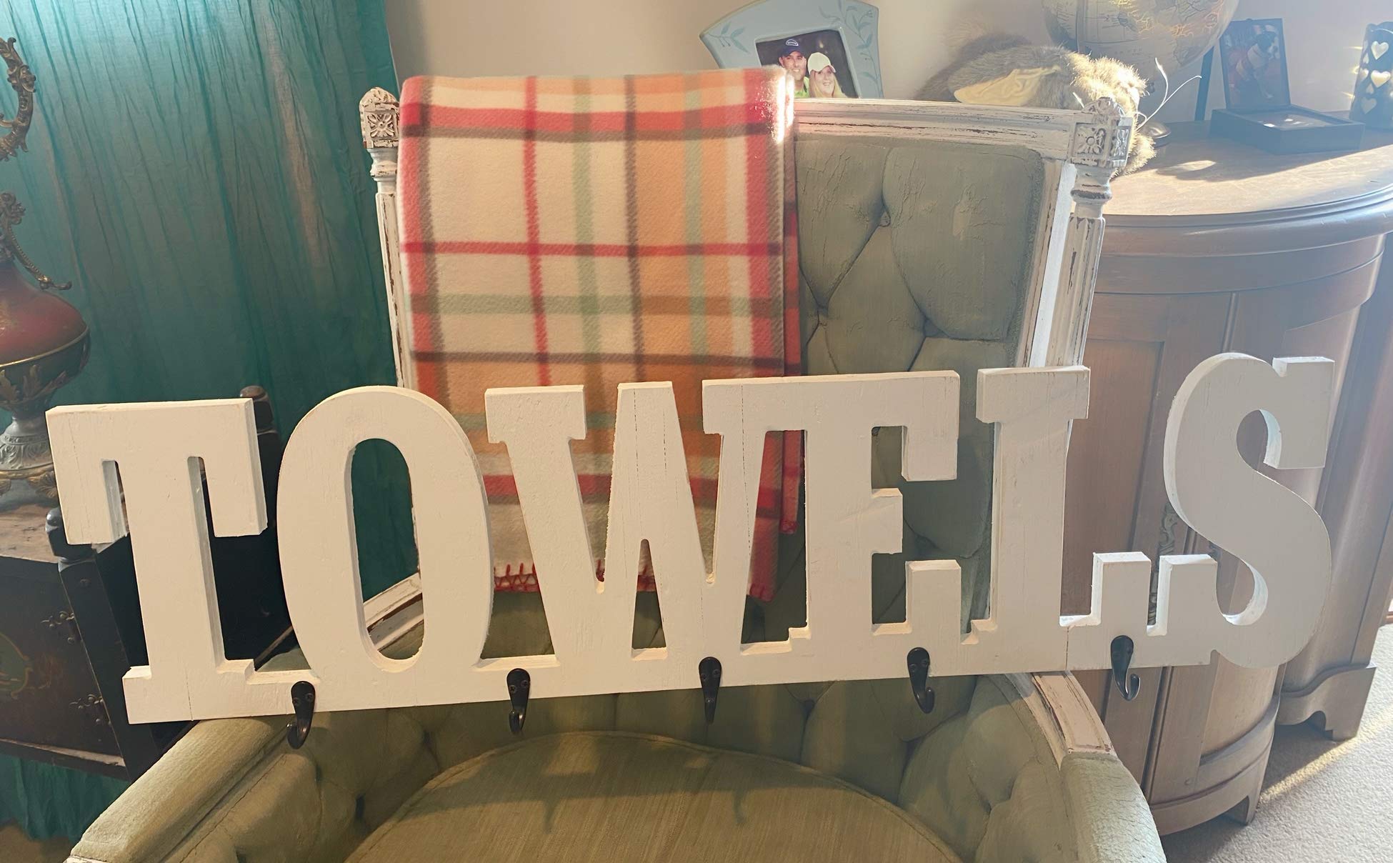 Valentine's Day Gifts - Rustic Wooden Wall Mount Towel Rack with Multiple Hooks | Farmhouse Bathroom Decor & Housewarming Present for Couples | Perfect for Bathroom Organization and Romantic Home Decor