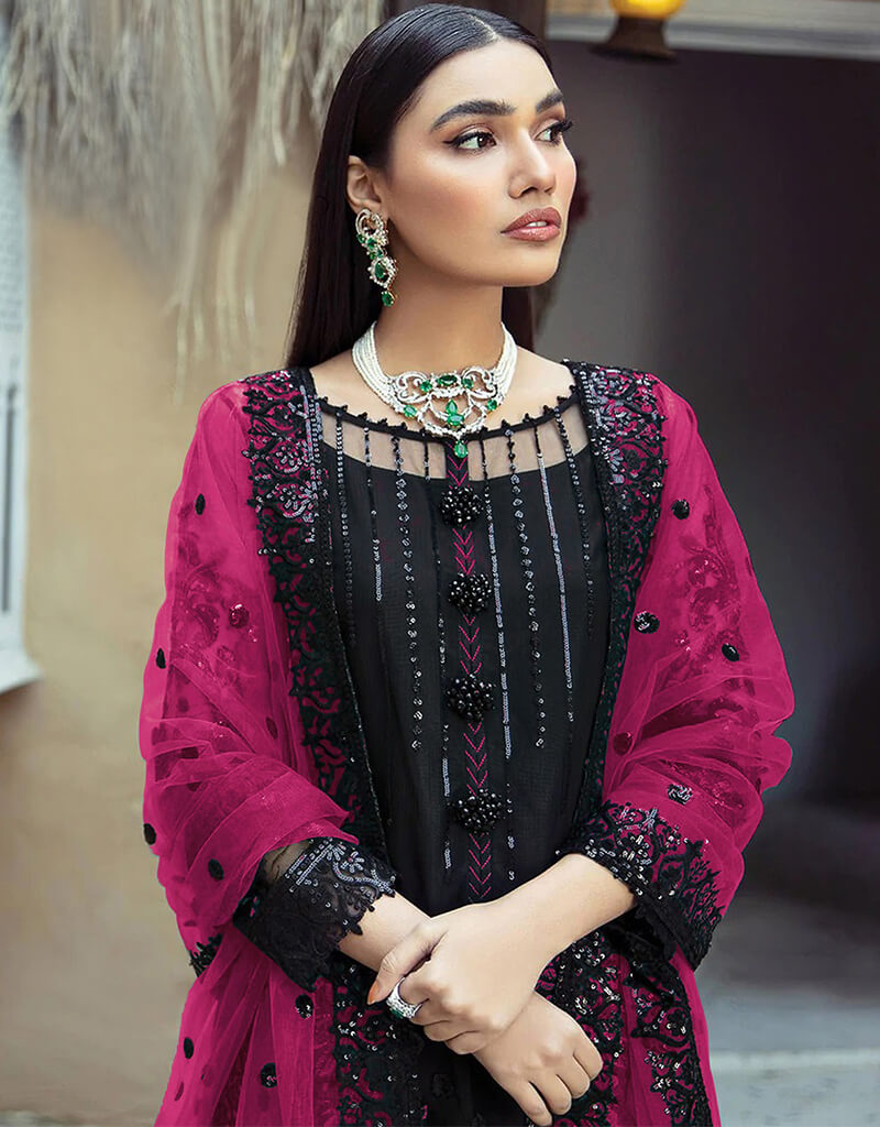 Elegant Black Faux Georgette Palazzo Salwar Suit - Indian Ethnic Wear for Women - Perfect for Weddings, Parties & Festive Occasions