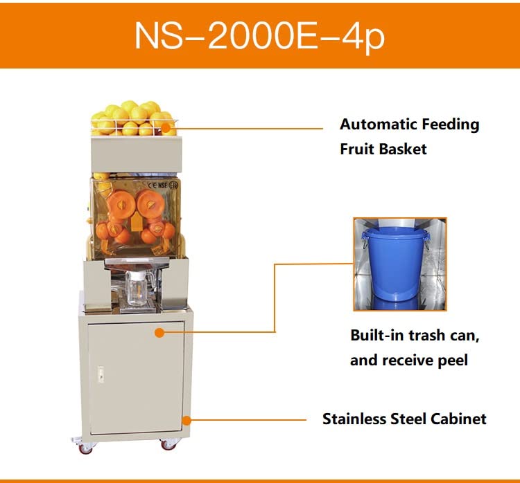 Commercial 110V Slow Masticating Orange Juicer Machine - Stainless Steel Juice Extractor with Auto Unloading & Easy Clean - Perfect for Restaurants, Juice Bars & Home Use - Orange, Grapefruit & Citrus Squeezer